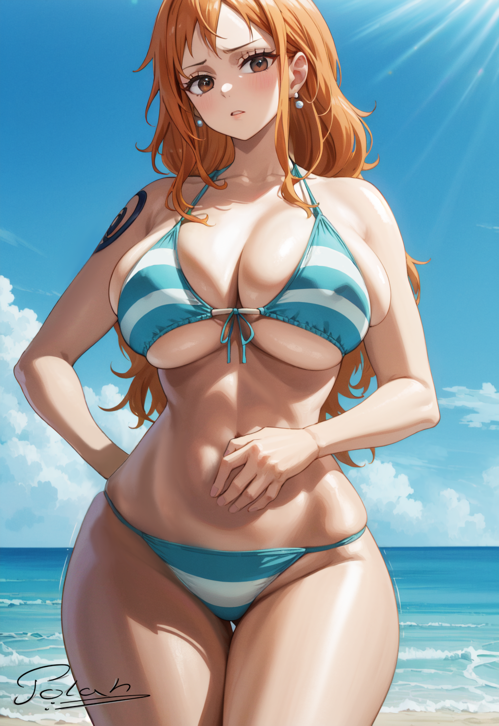 ai_generated bikini female female_only nami nami_(one_piece) one_piece polah_u post-timeskip swimsuit tight_clothing