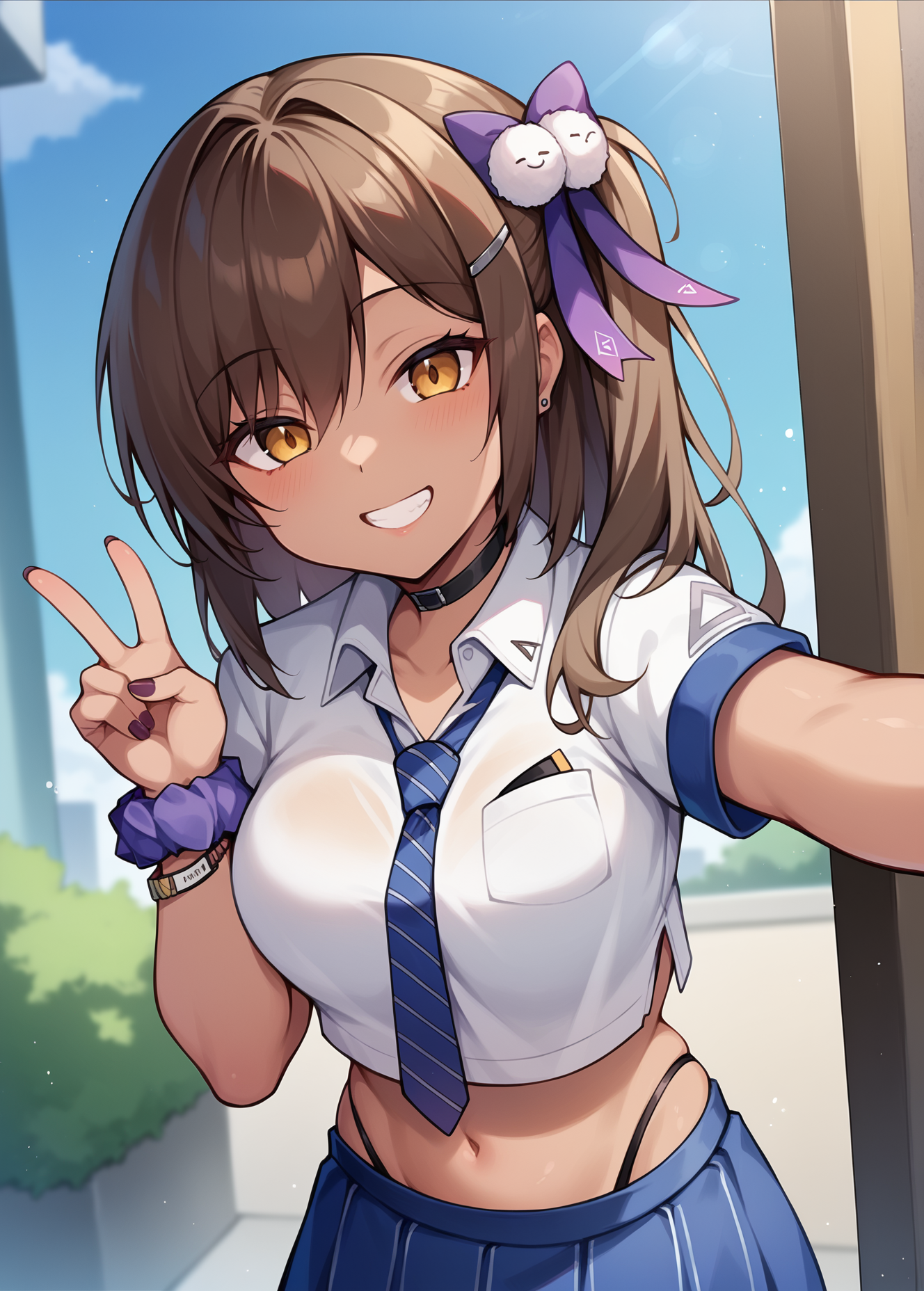 ai generated, black hair, blue skirt, female, goddess of victory: nikke, kawaii waifus, naga (nikke), patreon, skirt