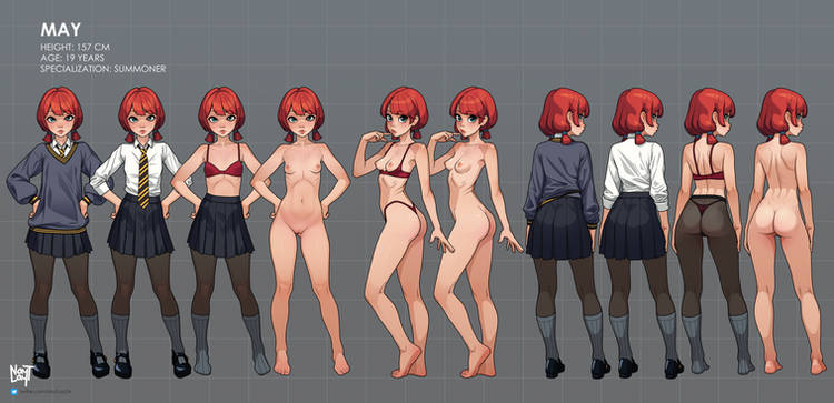 blue_eyes bra breasts character_sheet completely_nude fit fit_female innocent may_(naytlayt) measurements naytlayt nude original panties pussy red_bra red_hair red_panties school_uniform schoolgirl small_breasts stats student text uncensored