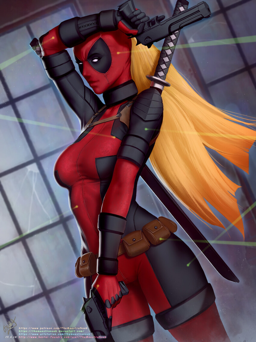 1girls deadpool female gun lady_deadpool marvel rule_63 themaestronoob wanda_wilson