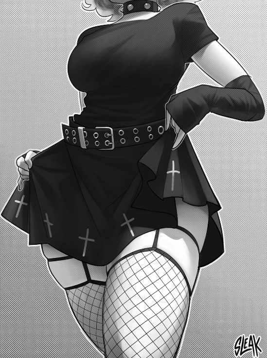 belt big_ass big_breasts black_thighhighs clothed clothing faceless gloves goth large_ass large_breasts long_gloves necklace short_hair silver_hair skirt sleakj3 thick thick_thighs thighhighs thighs white_body white_hair white_skin