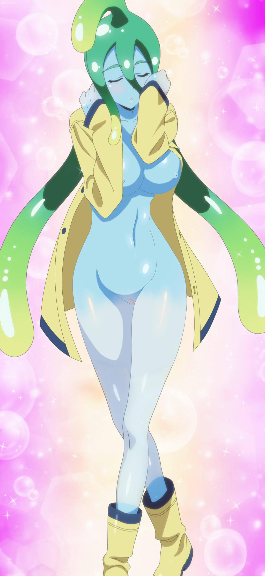 1girls big_breasts blue_body blue_skin breasts chrisbryer closed_eyes edit female female_only green_hair monster_musume_no_iru_nichijou nipples okayado pseudo_hair pussy screenshot_edit slime slime_girl solo solo_female suu_(monster_musume) thebrise vagina