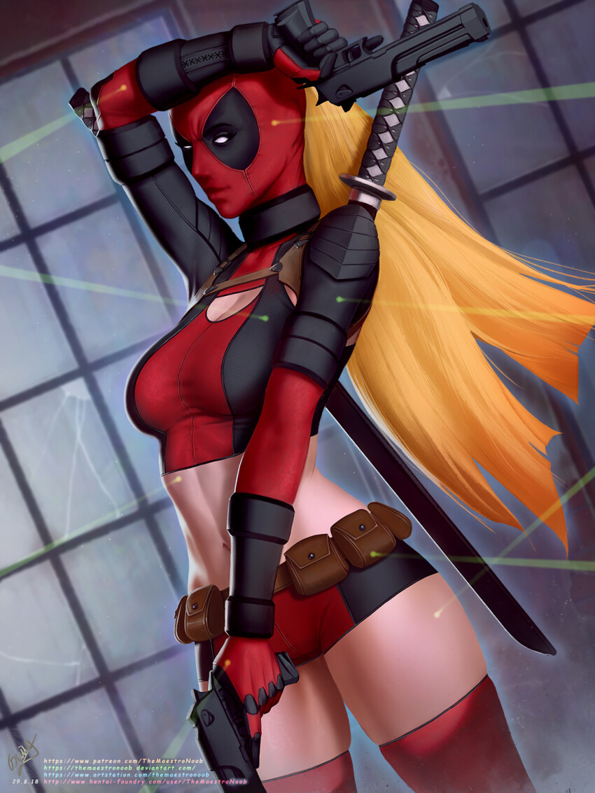 1girls deadpool female female_only fully_clothed gun lady_deadpool marvel rule_63 themaestronoob tight_clothing wanda_wilson