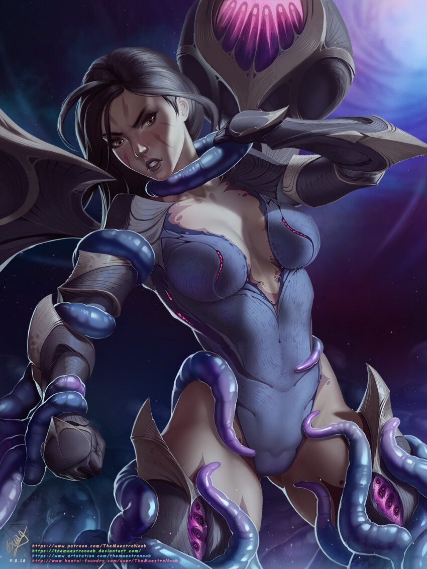1girls, bondage, cleavage, female, femsub, kai'sa, league of legends, tentacle, themaestronoob