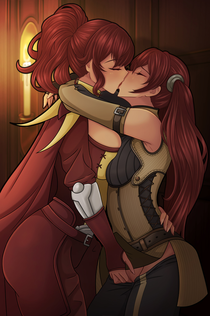 2girls anna_(fire_emblem) anna_(fire_emblem_awakening) breasts closed_eyes female female_only fingering fingering_partner fire_emblem fire_emblem_awakening kissing large_breasts medium_breasts multiple_girls nintendo nirainini red_hair severa_(fire_emblem) twintails vaginal_penetration yuri