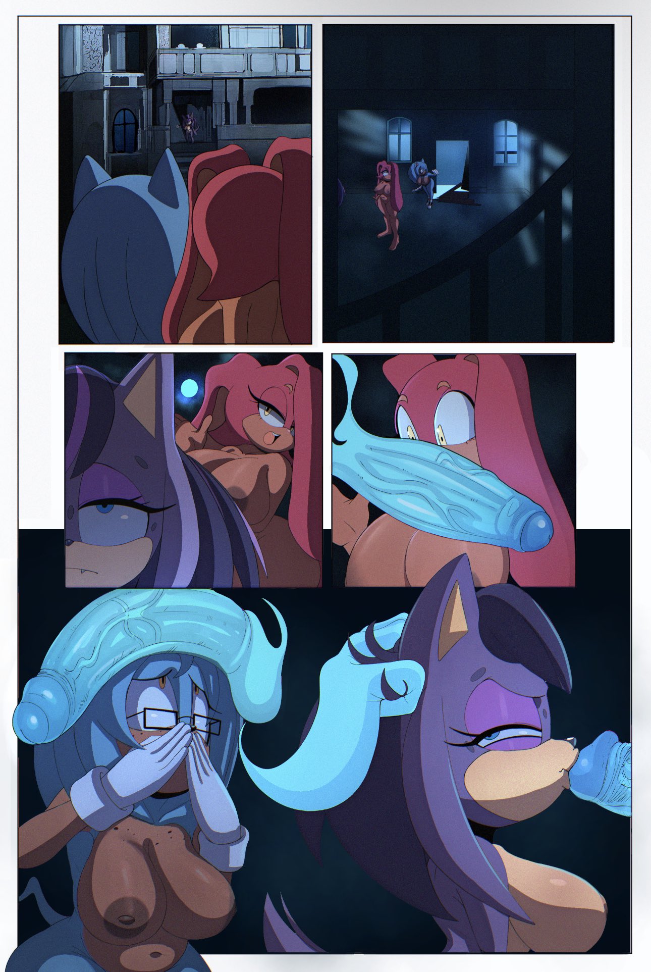 2d 2d_(artwork) a_name_for_me big_breasts blowjob comic comic_page dark_skin eyelashes eyeshadow gradient_hair hereapathy large_ass large_breasts large_penis mobian_(species) naked naked_female oc penis_on_face sonic_(series)penis