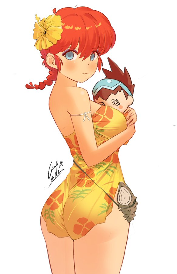 1girls, ass, breasts, clothed, clothing, dress, female, flower, geraldjess1, medium breasts, ranma 1/2, ranma saotome, ranma-chan, solo
