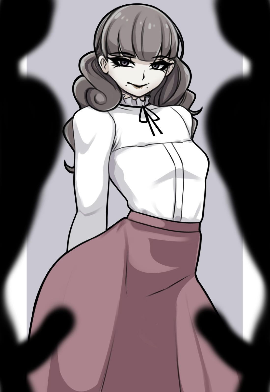 1dickgirl, big penis, bulge, bulge through clothing, bulge under clothes, clothed, cock, dickgirl, fear and hunger, fear and hunger: termina, flat chest, imminent sex, looking at viewer, marina (fear and hunger), multiple boys, penis, penis out, pinup, rungbersa, saberrung, silhouette, surrounded, surrounded by penises, trans woman, transfem