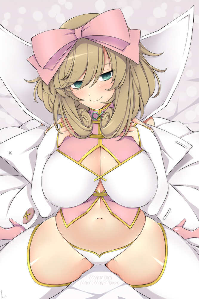1girls, blonde hair, cleavage, clothing, female, female only, hair, haruka (senran kagura), lindaroze, senran kagura, solo, thighhighs, video games