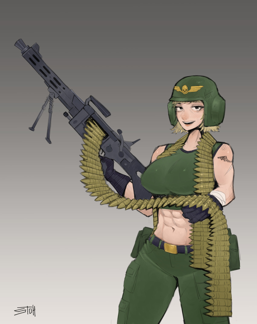 1girls ammo ammunition astra_militarum female guardswoman_(warhammer_40k) gun imperial_guard imperium_of_man muscle_girl solo_female stuh_art warhammer_(franchise) warhammer_40k