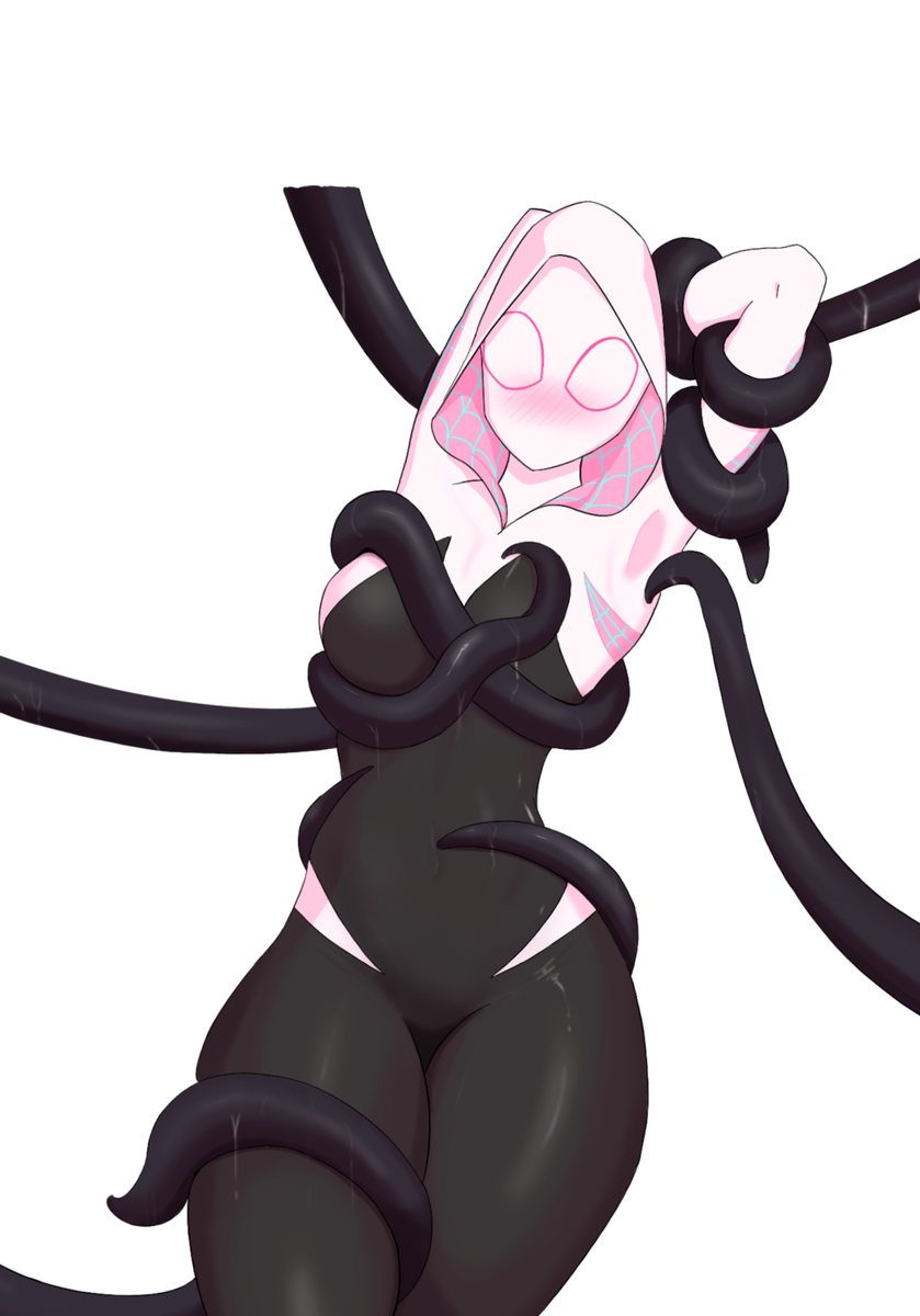 1girls, armpits, blush, body hair, bondage, bound, female, forced, gwen stacy, hands behind head, helpless, human, igidul, marvel, marvel comics, spider-gwen, spider-man (series), superhero, superhero costume, superheroine, tentacle, tentacle rape, tentacle sex, tied up, venom (marvel)