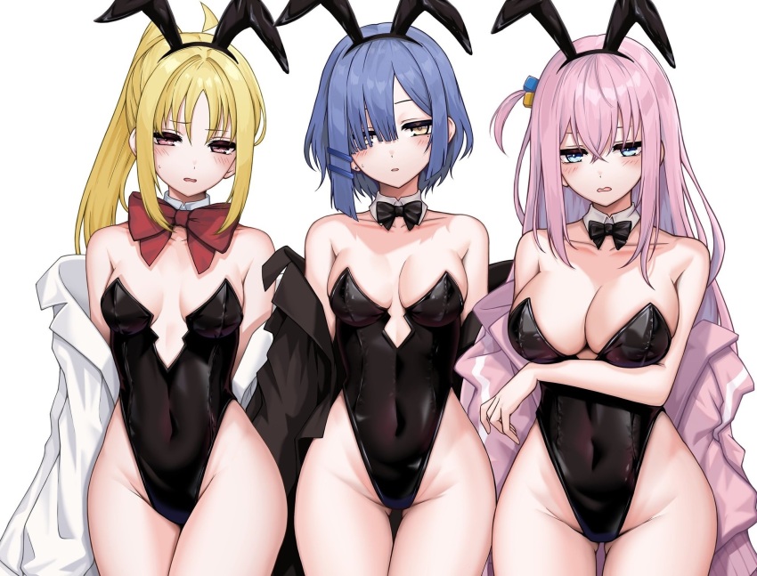 3girls bocchi_the_rock! bunny_ears gotou_hitori human ijichi_nijika kushinaka looking_at_viewer yamada_ryou