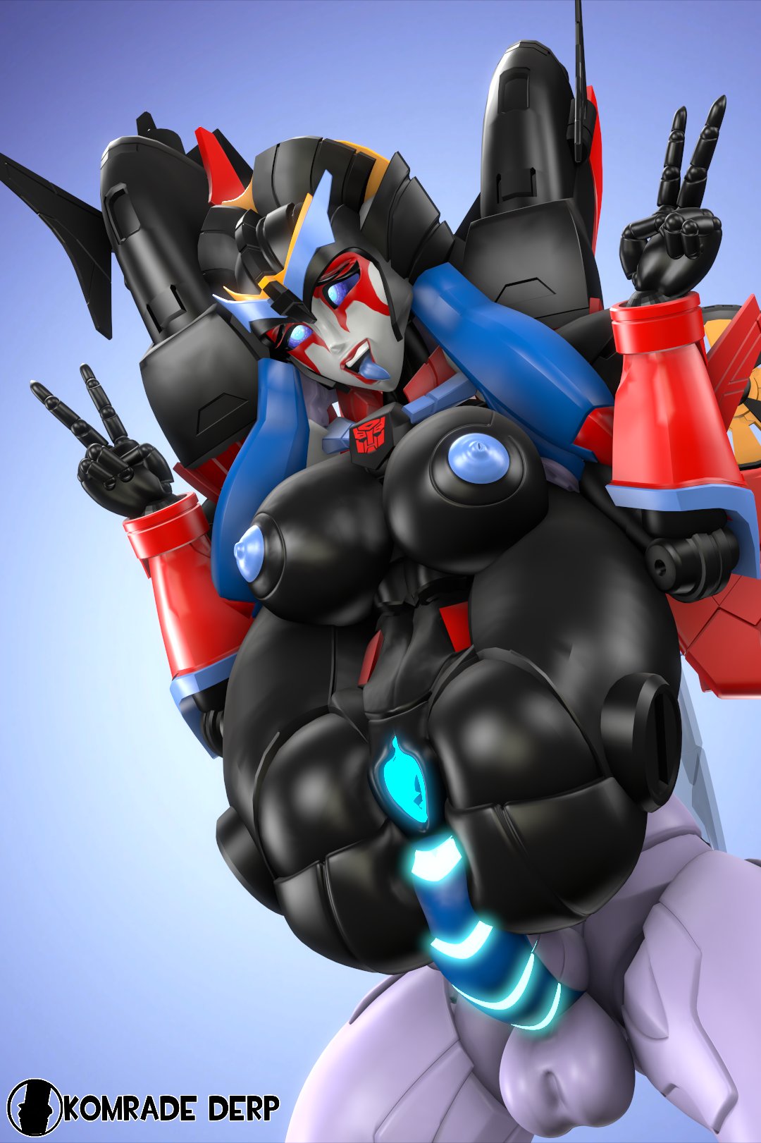 1girls 3d 3d_(artwork) ahe_gao ahegao anal anal_penetration anal_sex armor armored_female autobot autobot_insignia big_breasts blue_eyes breasts breasts_out cybertronian double_v_sign female female_autobots female_focus full_nelson full_nelson_(legs_held) giant_breasts huge_breasts komradederp metallic_penis partial_male pussy robot robot_female robot_genitalia robot_girl robot_humanoid robot_male robot_penis robot_pussy sex straight thick_thighs tongue_out transformers trawert windblade