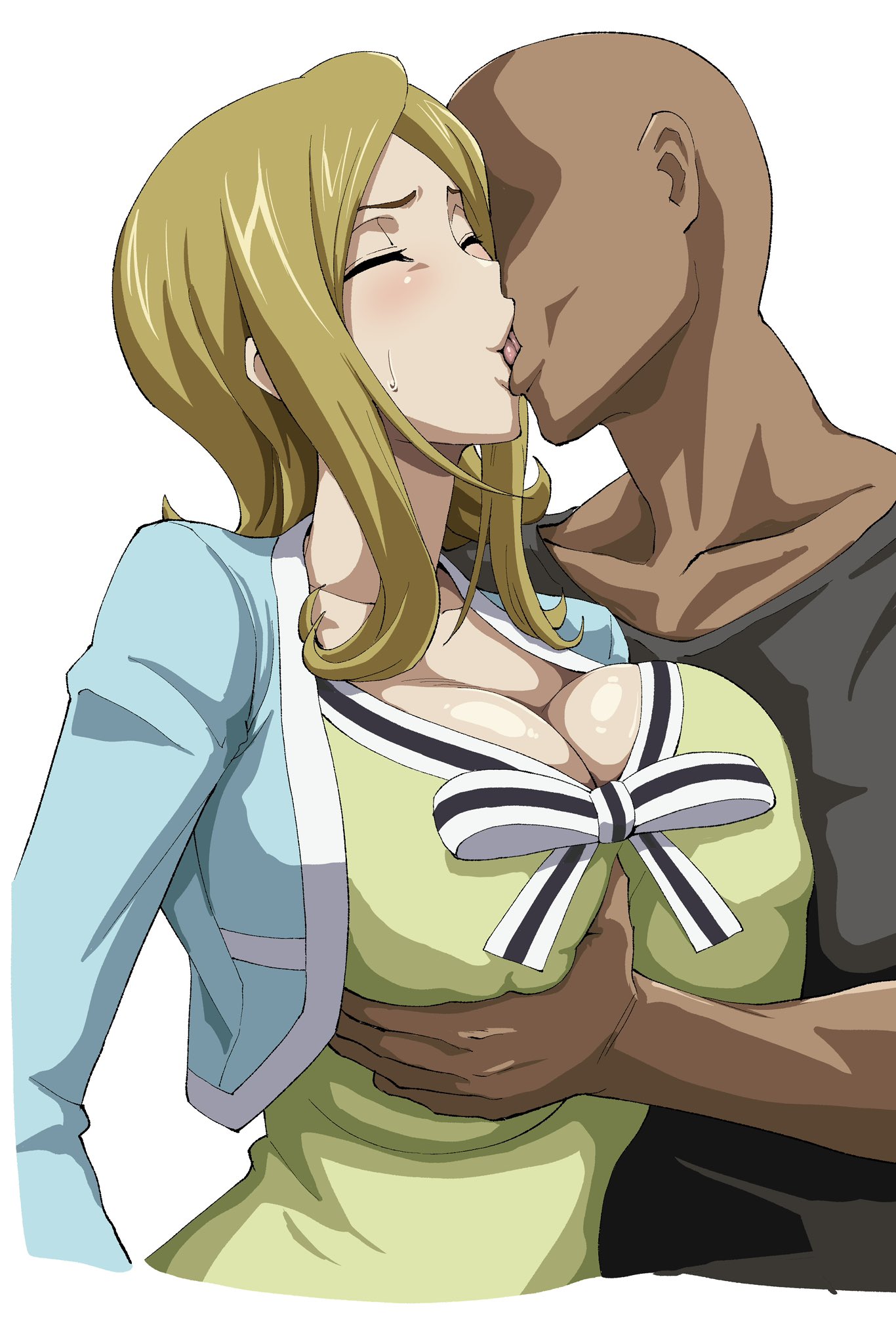breast grab, breasts, code geass, dark skin, dark-skinned male, iwao178, kissing, male, milly ashford, tagme