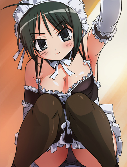 black_eyes black_hair blush color elbow_gloves female female_only gloves haruyama he_is_my_master human kore_ga_watashi_no_goshujin-sama maid sawatari_izumi short_hair smile solo thighhighs