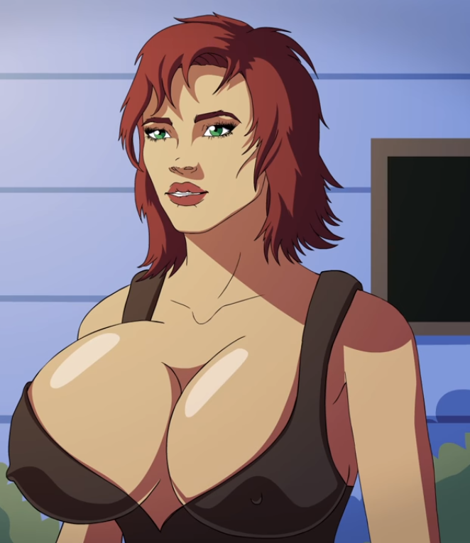 1girls alternate_breast_size bare_shoulders big_breasts breasts brown_hair cait_(fallout) cleavage clothed clothing erect_nipples fallout fallout_4 female female_only huge_breasts human red_hair shirt tank_top