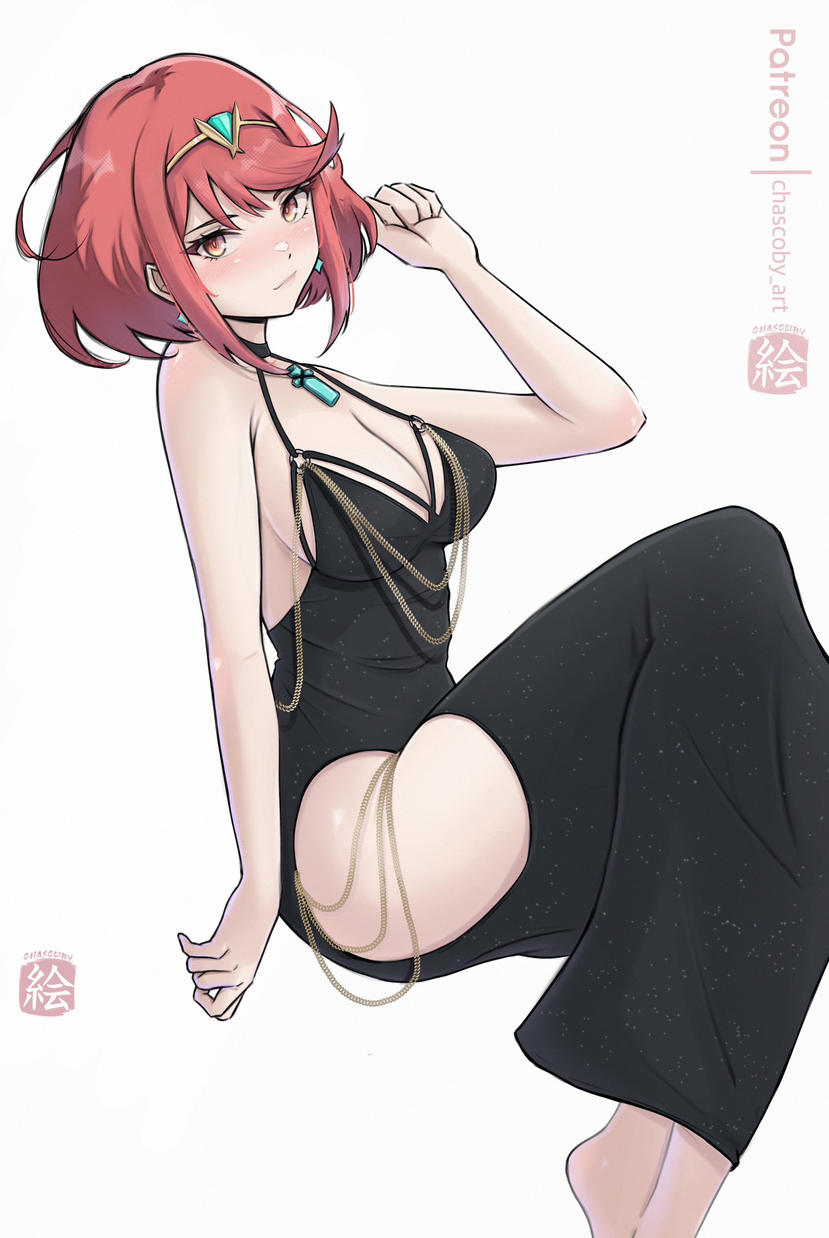 alternate costume, breasts, chascoby, female, female only, nintendo, pyra, short hair, solo, xenoblade (series), xenoblade chronicles 2