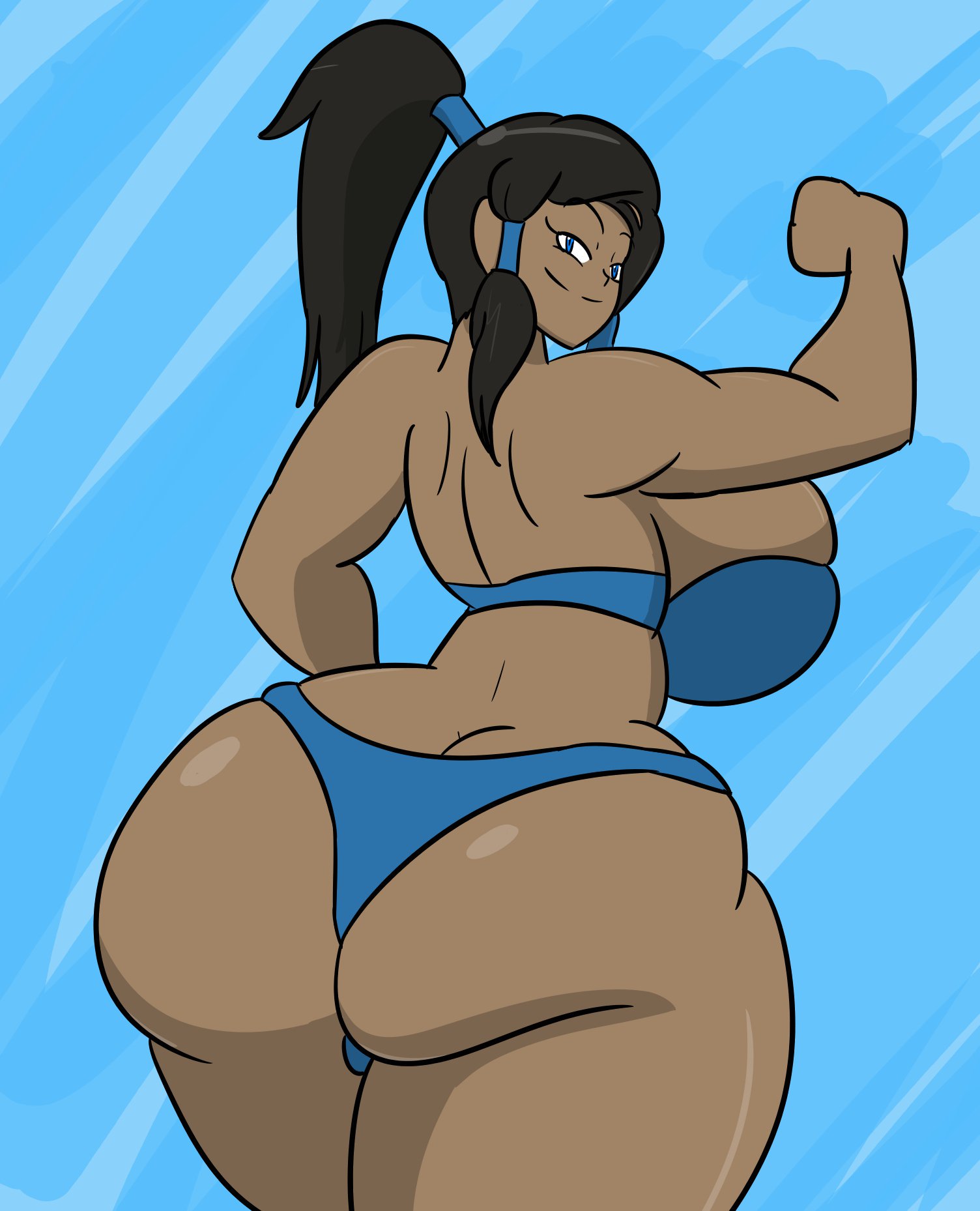 1girls, ass, ass cleavage, ass crack, ass focus, avatar legends, barefoot, big ass, big breasts, bra, breasts, butt crack, dark skin, dark-skinned female, female, female only, huge ass, huge breasts, igphhangout, korra, large breasts, nickelodeon, panties, smile, smooth skin, solo, solo female, the avatar, the legend of korra, thick thighs, water tribe