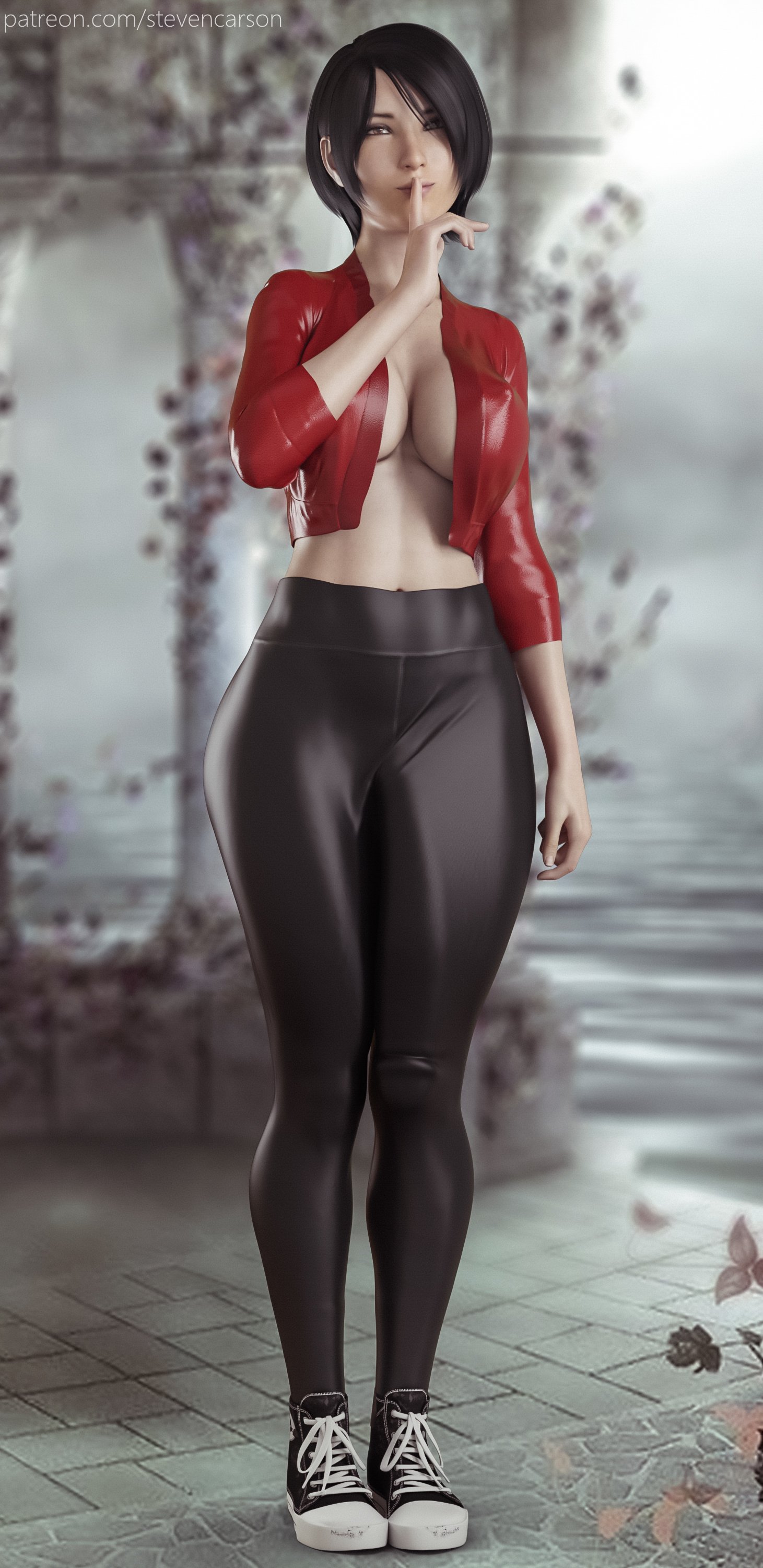 1futa, 3d, ada wong, balls, balls bulge, balls under clothes, bimbo, breasts, bulge, bulge down leg, cameltail, cleavage, curvy, erect nipples, erection under clothes, eyeshadow, futa only, futanari, half-erect, huge breasts, huge cock, hyper, hyper penis, intersex, leggings, lipstick, looking at viewer, makeup, nipple bulge, nipples, penis, penis bulge, penis to the knees, penis under clothes, realistic, resident evil, solo, solo futa, stevencarson, tenting, wide hips, yoga pants