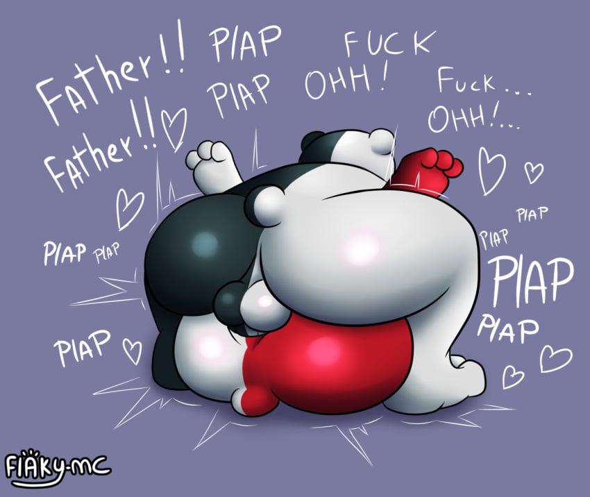 anthro backsack big_penis black_body black_fur black_nose danganronpa father_and_son incest large_penis monokuma monotaro monster_cock red_body red_fur thick_penis white_body white_fur