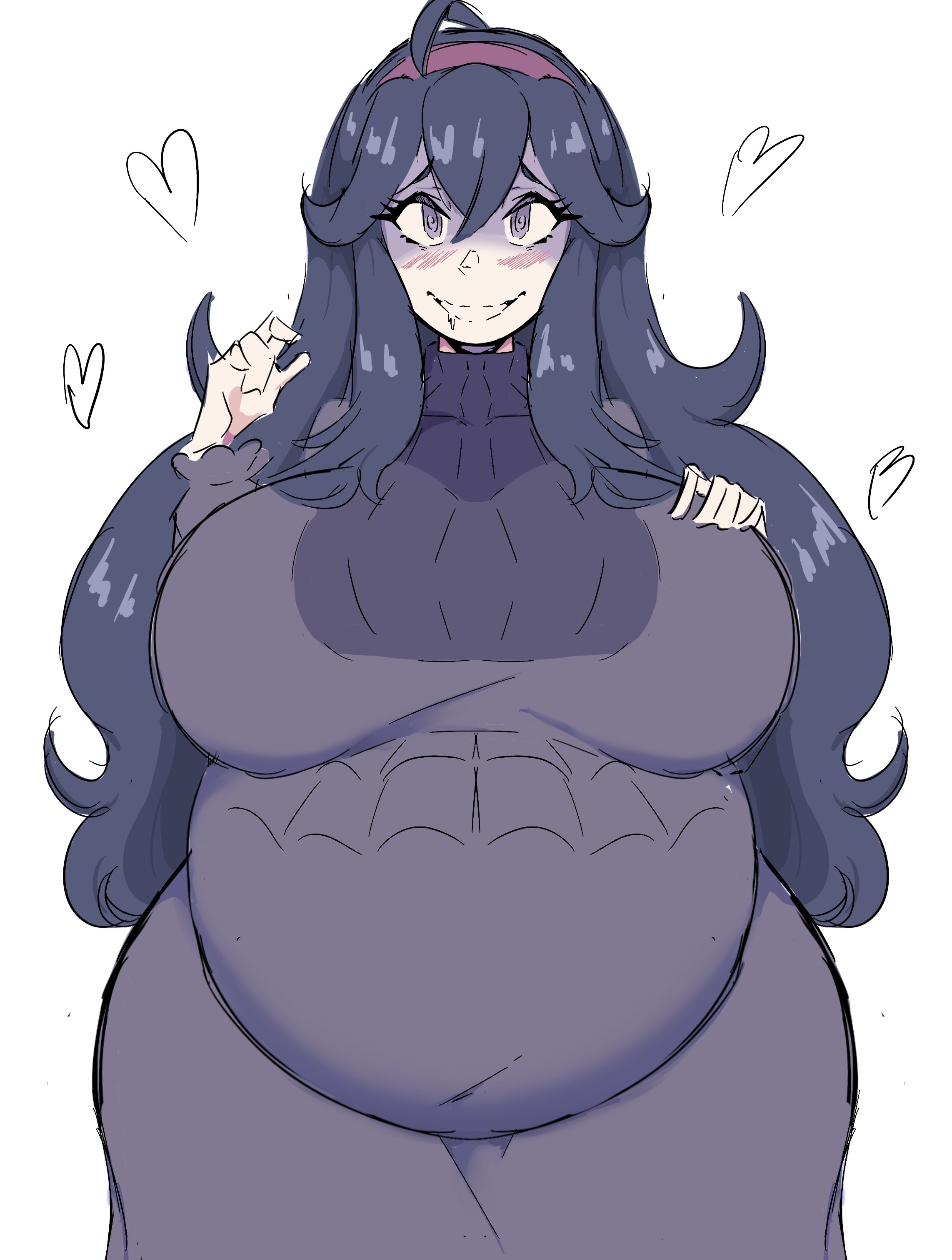 1girls, 2024, big belly, big breasts, bloated belly, bloatedtum4life, blush, breasts, drooling, female, hex maniac, hex maniac (pokemon xy), huge belly, huge breasts, looking at viewer, pokemon, solo, solo female, tagme