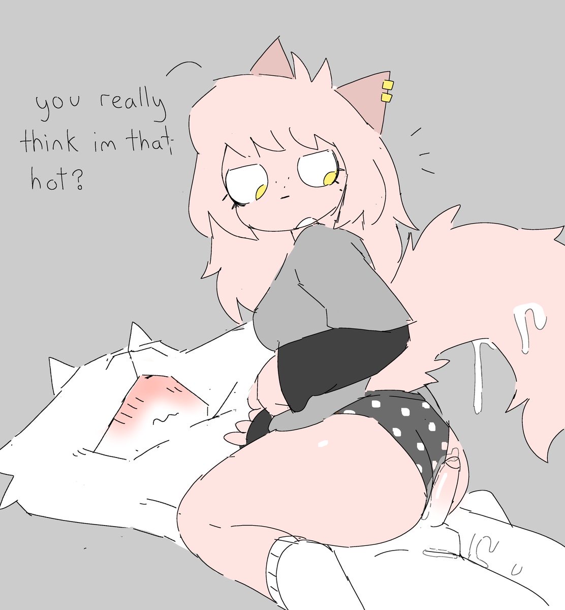 1boy, 1boy1girl, 1girl, 1girls, 2026, 2d, 2d (artwork), anthro, anthro female, anthro male, anthro on anthro, anthro only, chelsea (millislushi), clothed, clothed female, clothed female nude male, clothing, cock, cum, cum drip, cum on fur, cum on self, cum on tail, digital drawing (artwork), digital media (artwork), embarrassed, embarrassed male, female, foreskin, furry, furry female, furry male, furry only, furry tail, gray shirt, grey shirt, hands, hands on face, hands over eyes, handsfree ejaculation, hetero, male, male/female, millislushi, pink fur, premature ejaculation, shirt, socks, straight, tagme, white fur, wholesome, yellow eyes