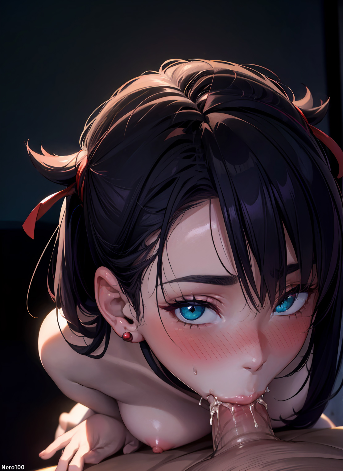 1boy, 1girls, 2d, ai generated, artist name, athletic, athletic female, black hair, blowjob, blowjob face, blue eyes, blush, breasts, curvy, curvy figure, dark hair, deep blowjob, deepthroat, detailed, eye contact, eyelashes, eyeshadow, fellatio, female, fit, fit female, goth, hair ornament, hair ribbon, high quality, human, light skin, light-skinned female, lips, lipstick, looking at viewer, looking up, male, marnie (pokemon), mascara, medium breasts, nai diffusion, nero100, nintendo, nipples, oral, oral penetration, oral sex, pale skin, pale-skinned female, petite, pokemon, pokemon (game), pokemon ss, seductive, seductive eyes, seductive look, short hair, small breasts, solo, stable diffusion, tagme, teenage female, teenager, thin, thin arms, thin female, thin waist, twintails, uncensored, vacuum fellatio, young