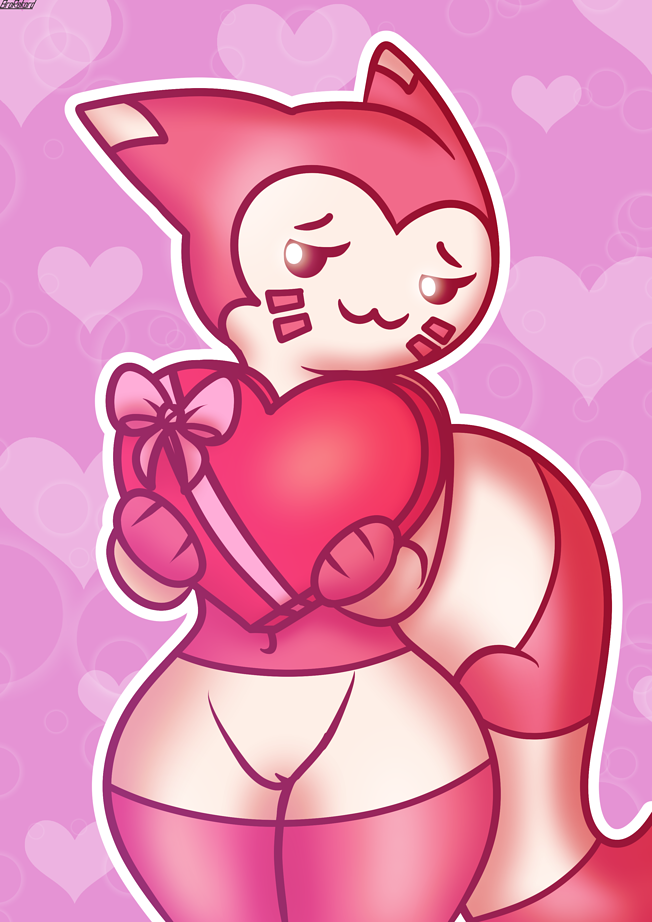 anthro box_of_chocolates brokenrekordbro female female_only furret gift holding_object looking_away nervous nervous_smile pokémon_(species) pokemon pussy shiny_furret shiny_pokemon smile tagme thick_thighs valentine's_day