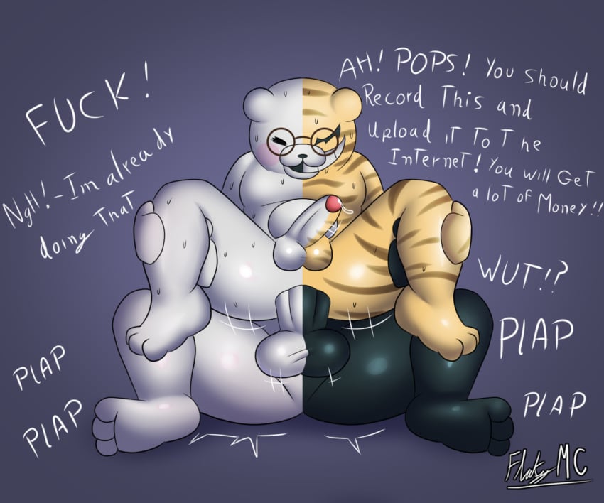 anthro anthro_only beige_body beige_fur big_penis black_body black_fur black_nose danganronpa father_and_son gay gay_anal gay_sex incest large_penis monokuma monosuke monster_cock thick_penis tiger_fur white_body white_fur