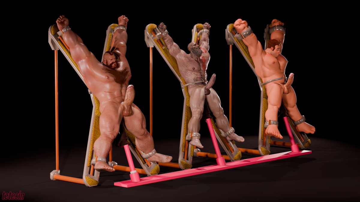 3d bald bald_man bara beard bondage brown_hair completely_naked completely_nude completely_nude_male crossover crucifix daddy dilf erect_penis erection gay god_of_war god_of_war_ragnarok hairy_chest hairy_male humiliation imprisoned kratos male male_only muscular muscular_male nude penis ralph_(wreck-it_ralph) restrained street_fighter street_fighter_6 tetesin tied_to_pole tied_up wreck-it_ralph zangief