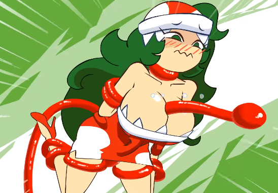 1girls big_breasts blush breasts cleavage female female_only green_eyes green_hair high_heels mario_(series) minus8 minus8_(smb_enemies) nintendo outercourse paizuri piranha_plant piranha_plant_girl simple_background solo solo_focus tentacle tentacle_between_breasts tentacle_on_female tentacles tongue yoshi yoshi's_island