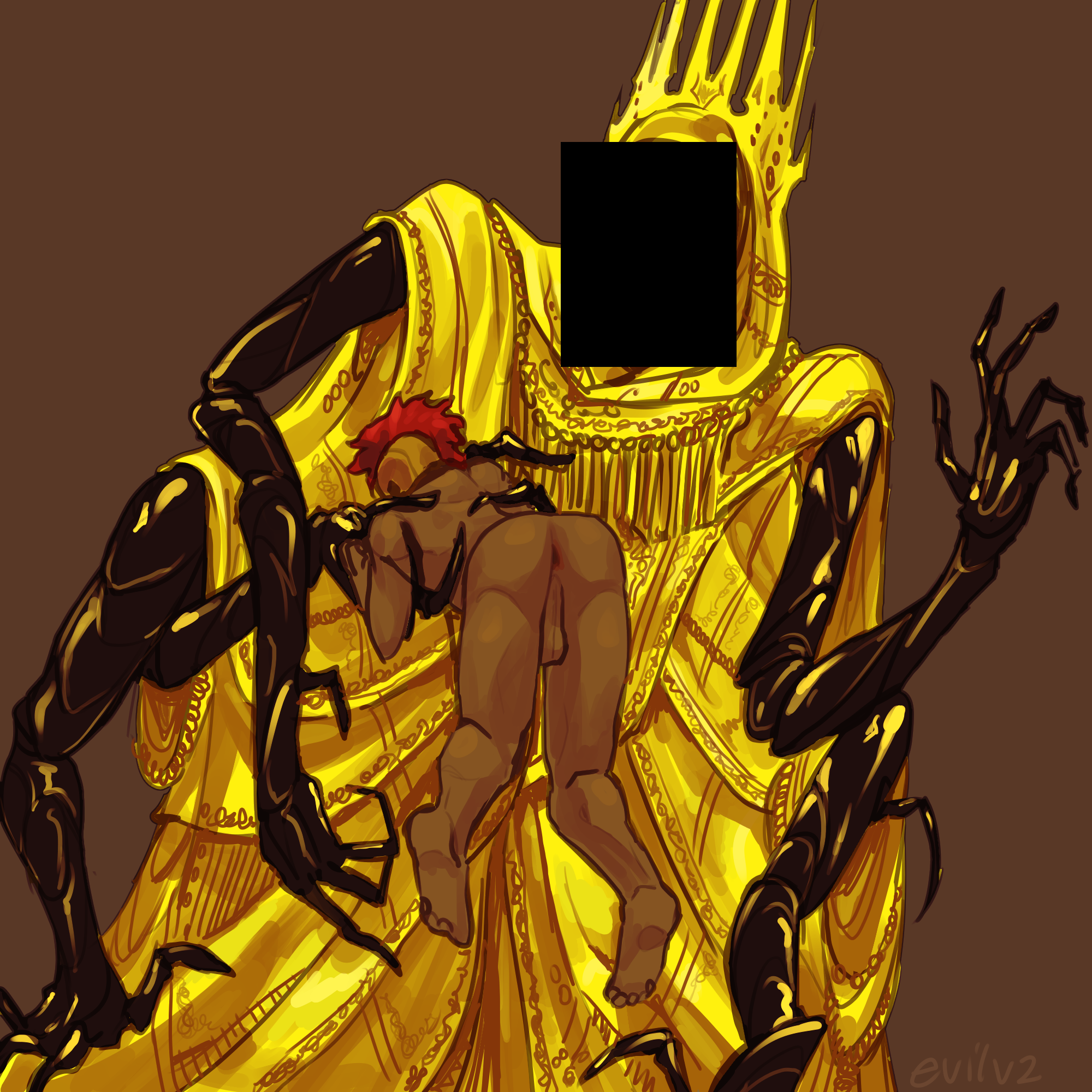 2boys, 2male, 2males, 2men, 6 arms, anus, ass, ass up, balls, bigger dom, black body, brown skin, censored face, color, colored, d3rlord3, dark-skinned male, eldritch being, eldritch horror, evilv2, gay, gay male, gay sex, held up, helmet, holding partner, imminent sex, male, mcyt, minecraft, minecraft arg, minecraft youtubers, monster, mostly nude, muscular male, nude male, searching for a world that doesn't exist, searching for a world that doesnt exist, self upload, size difference, smaller male, tagme, teratophilia, the king in yellow, twitch, twitch streamer, twitch.tv, twitter, twitter username, yaoi, yellow clothing, youtube, youtuber, youtubers