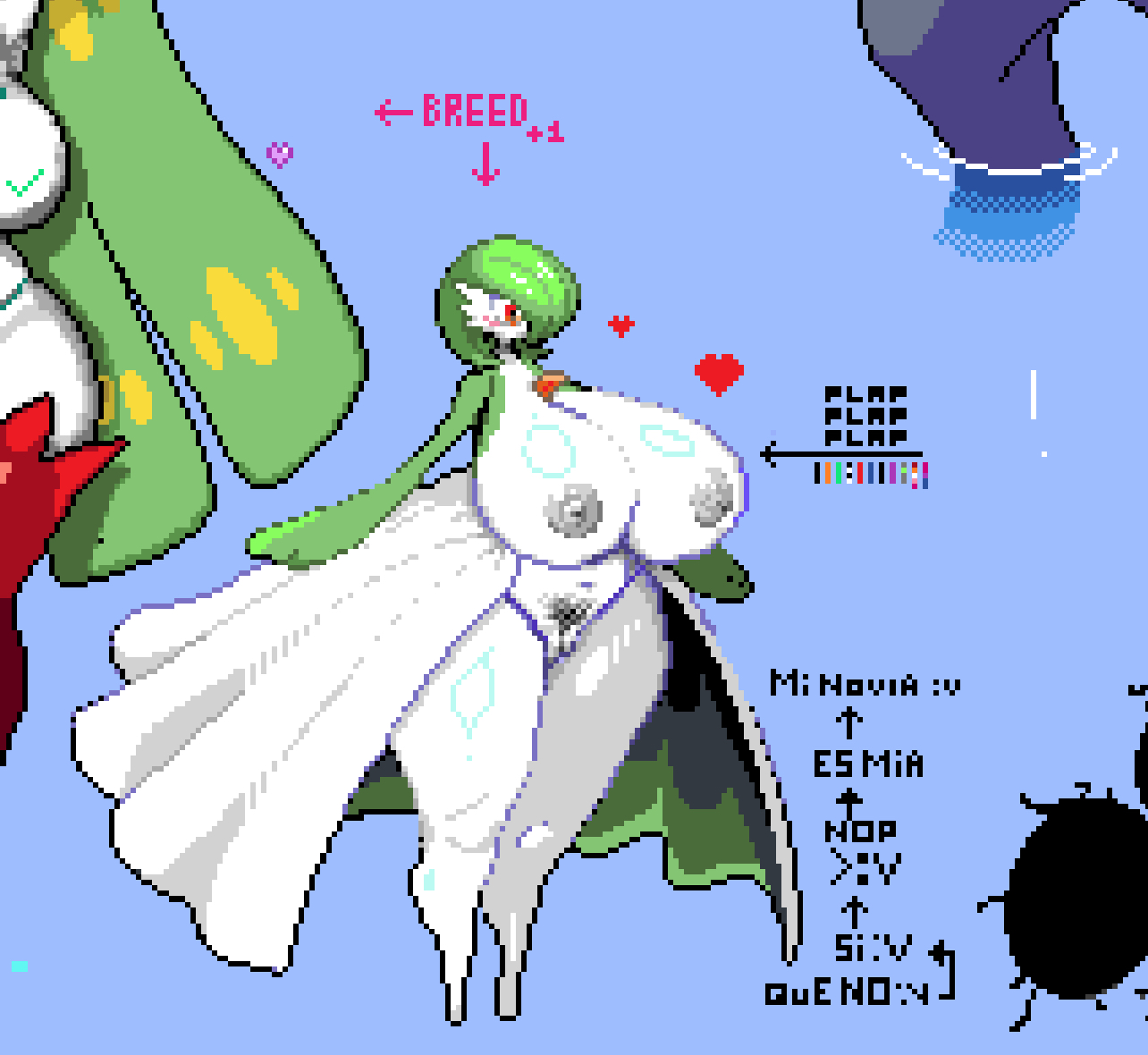 areolae, big areola, big breasts, big thighs, breasts, female, garchomp, gardevoir, pixel art, pokemon, pokemon (species), pubic hair, pussy, thick thighs, tsareena, wplace, wplace (artwork)