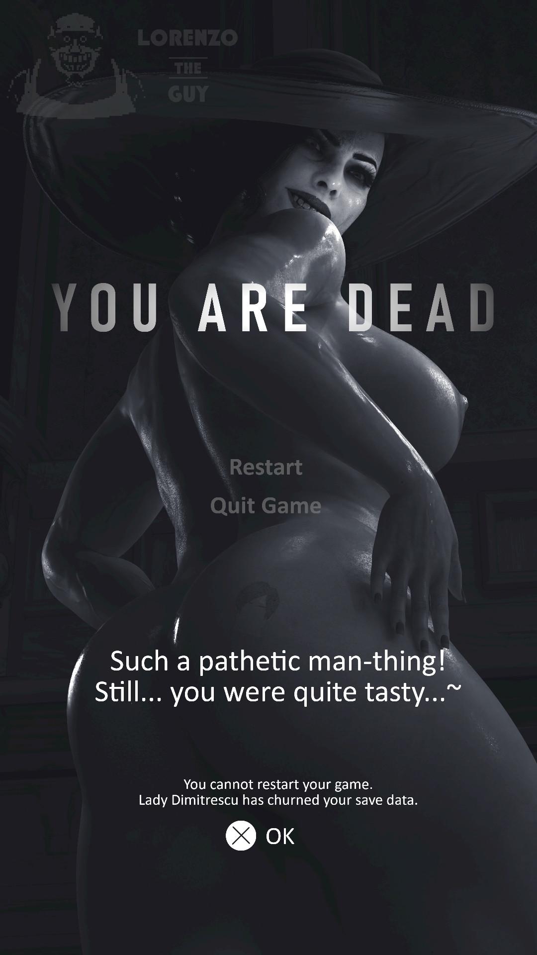 alcina dimitrescu, female, game over, lorenzo the guy, oral vore, post-vore, resident evil, resident evil 8: village, vampire, vampire girl, vore