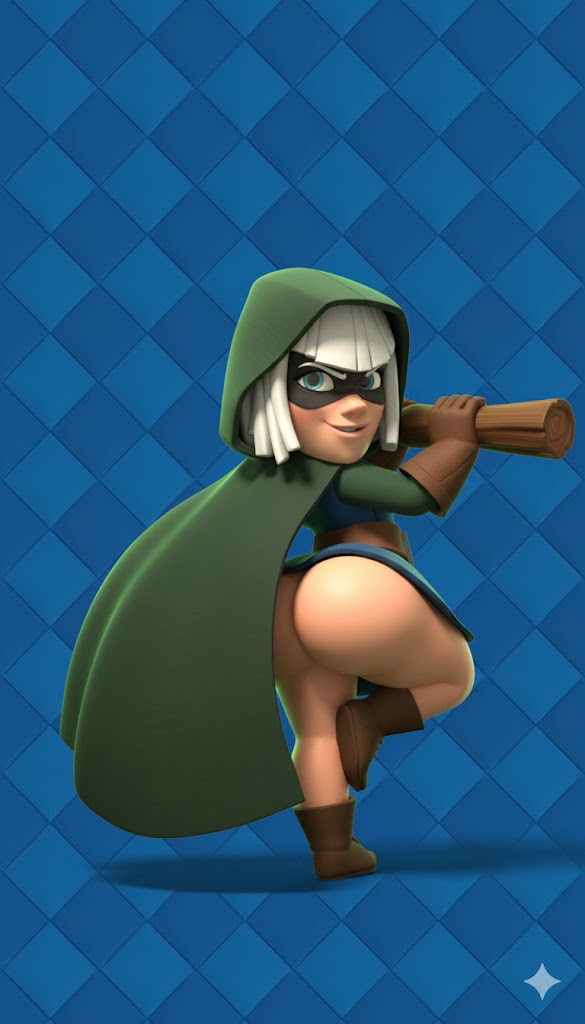 ass, ass focus, bandit (clash royale), big ass, big butt, blue eyes, butt crack, butt focus, clash (series), clash royale, fat ass, fat butt, huge ass, huge butt, massive ass, massive butt, white hair