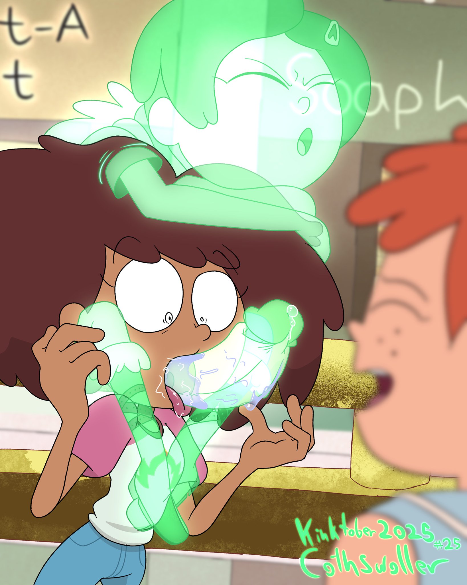 amphibia, amphibia (series), anne boonchuy, blowjob, cothswoller, dubious consent, female, futa on female, futanari, ghost, ghost girl, ghost rape, intersex, invisible, invisible penis, male, marcy wu, penis, reverse blowjob, reverse deepthroat, spectrophilia, spit, spit on penis, sucking, sucking penis, tagme