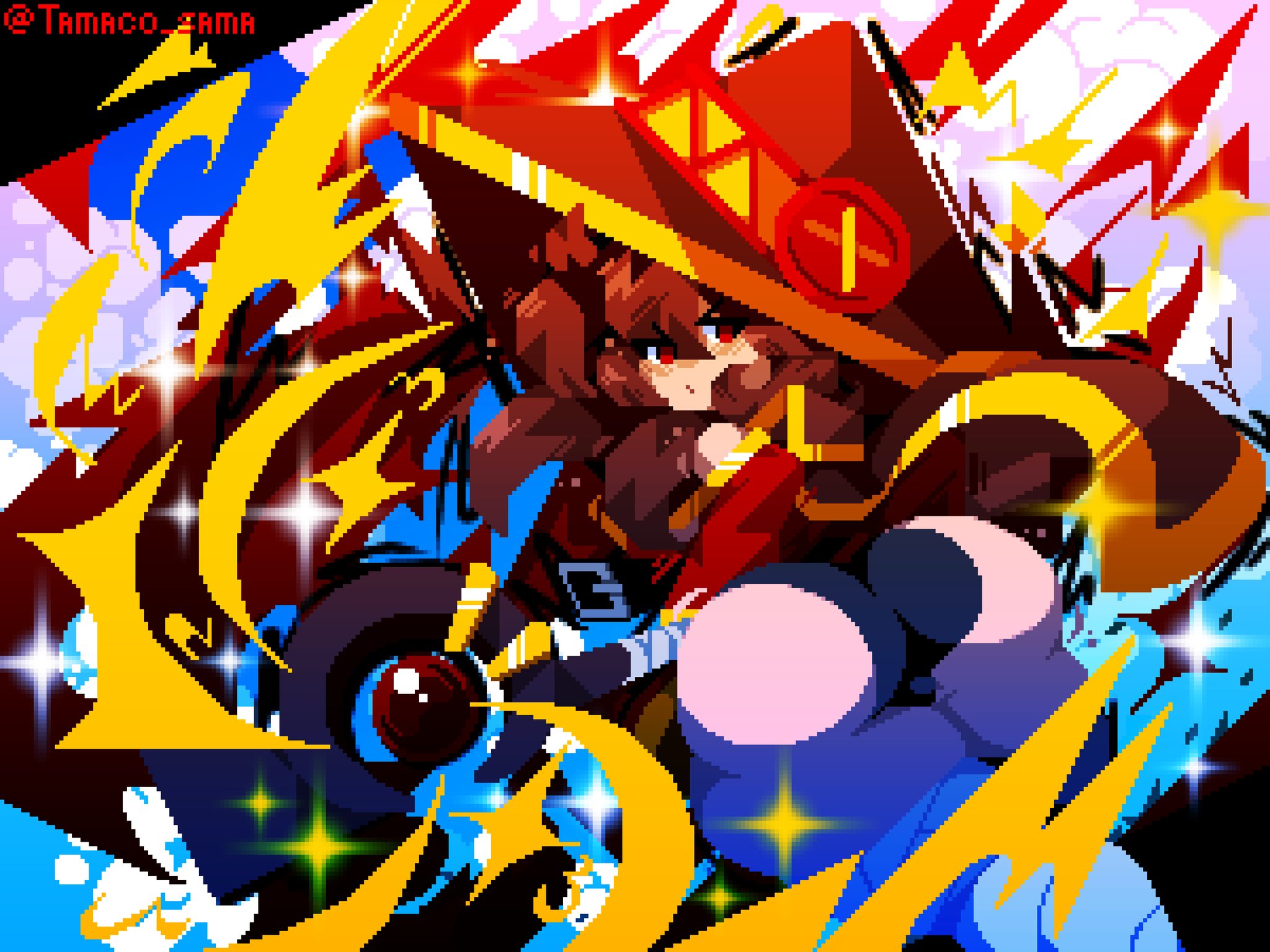 1girls, 2025, alternate version, ass, ass focus, background, big ass, big thighs, black panties, blush, blushing female, brown hair, female, kono subarashii sekai ni shukufuku wo!, looking at viewer, magic, megumin, pixel art, red eyes, tamaco, thick thighs, thighs, watermark, wide hips, witch, witch hat