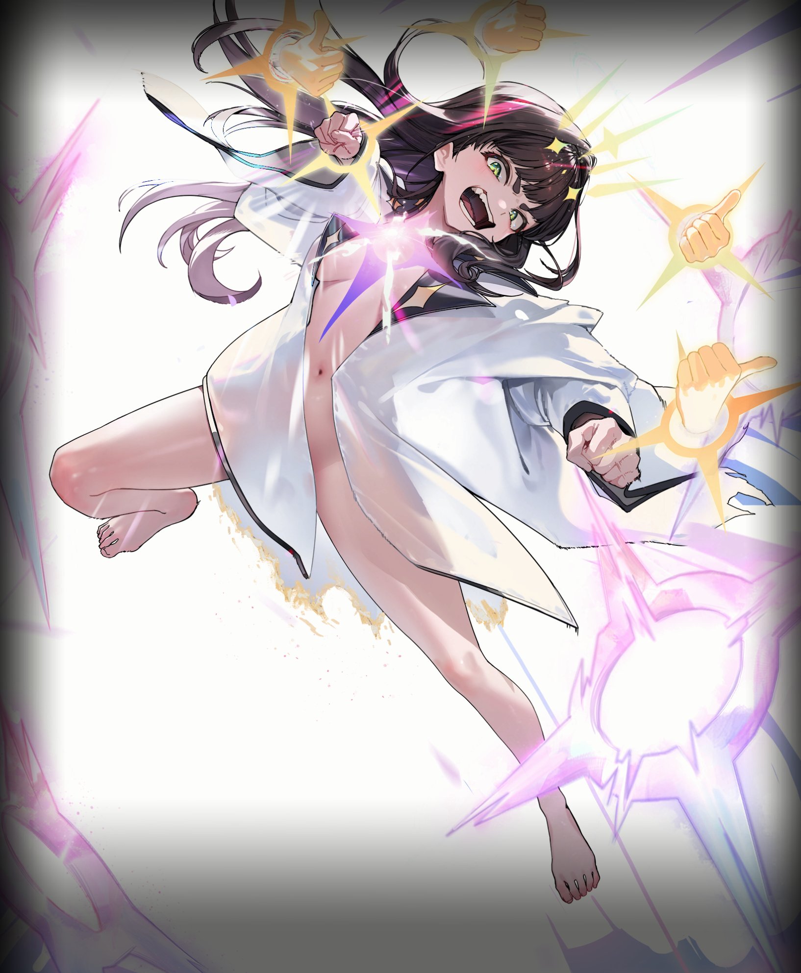 1girls, barefoot, breasts, breasts out, chime (nikke), convenient censoring, convenient censorship, feet, female, female only, goddess of victory: nikke, nikke, official art, open clothes, shift up, solo, solo female, solo focus