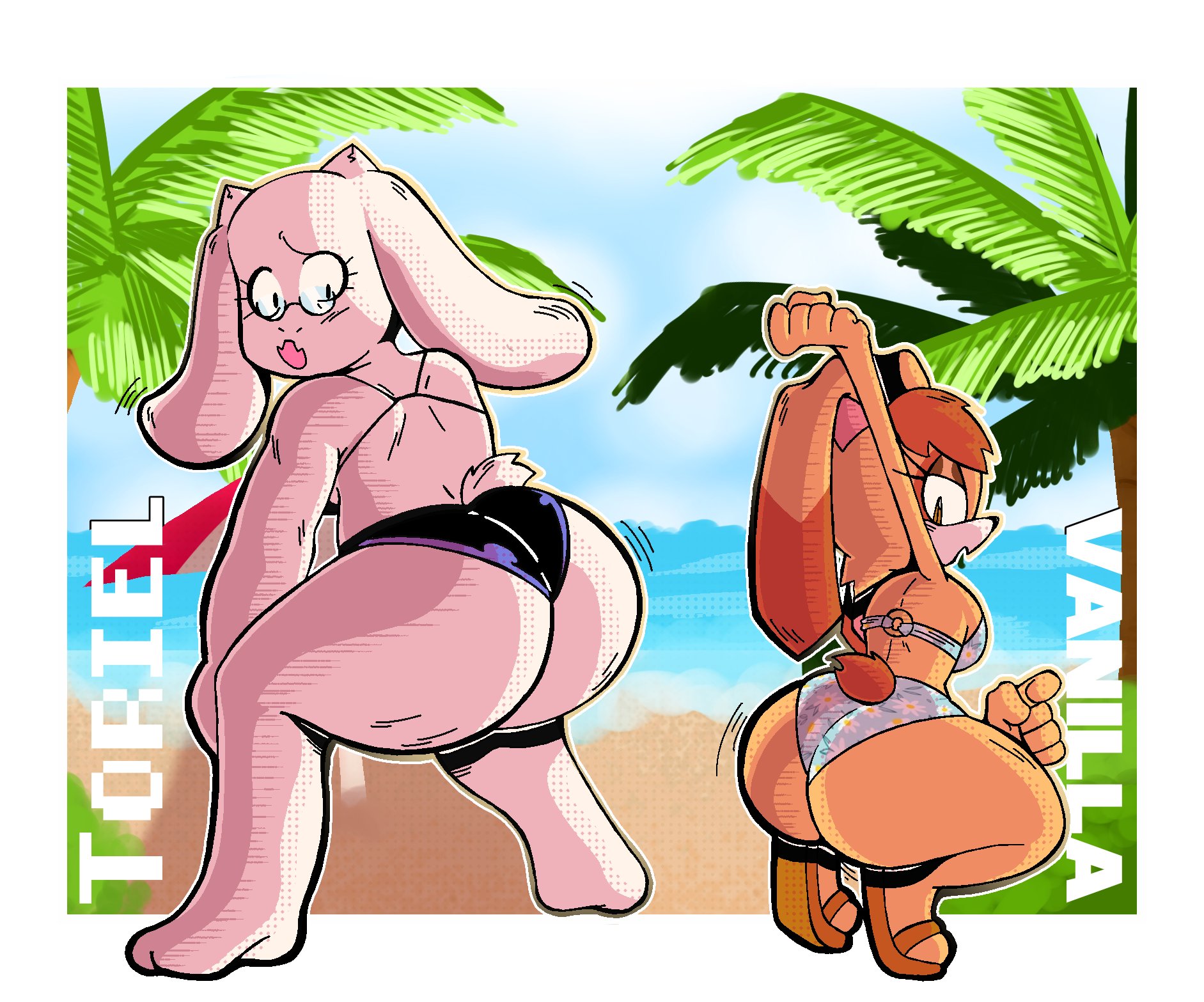 2girls, anthro, anthro focus, anthro only, ass, back, beach, big ass, big butt, bikini, black bikini, black eyes, boss monster (undertale), breasts, bubble ass, bubble butt, bunny girl, cellulite, curvaceous, curvy, curvy female, curvy figure, derekin4k, derekunleashed, fat ass, female, female focus, female only, floral print, floral print bikini, fur, goat, goat girl, hi res, high resolution, highres, huge ass, huge butt, humanoid, large ass, mature, mature female, milf, milf only, orange eyes, orange hair, outdoors, outside, rabbit, rabbit girl, sega, shaking ass, shaking butt, sideboob, silverspoon88, sonic (series), sonic the hedgehog (series), tagme, thick ass, thick thighs, thighs, throwing it back, toby fox, toriel, twerking, twerking with arm raised, undertale, undertale (series), vanilla the rabbit, voluptuous, voluptuous female, white fur, white hair