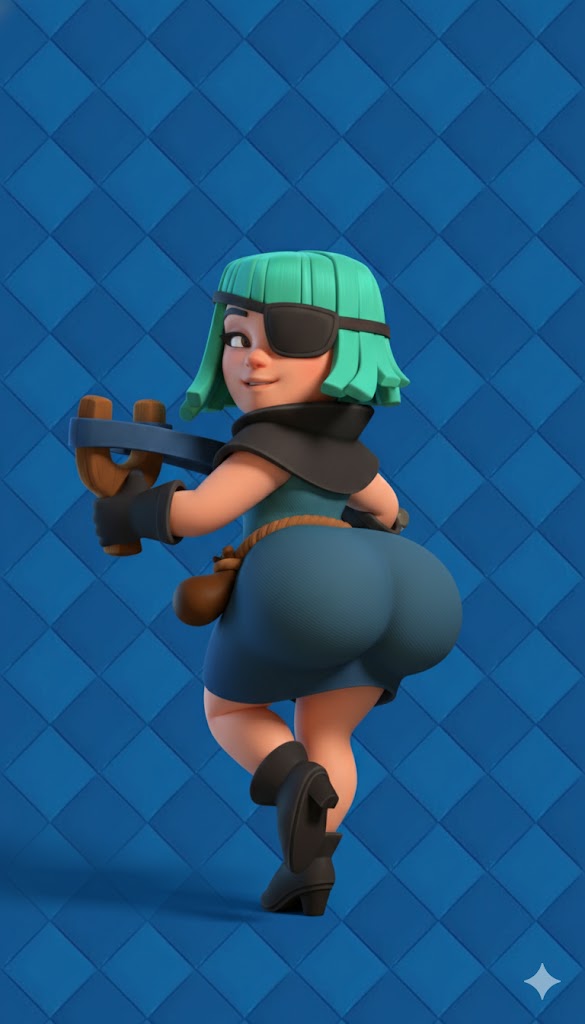 1girls, ai assisted, ai generated, ass, ass focus, big ass, big butt, black eyes, butt focus, clash (series), clash royale, fat ass, fat butt, female, female focus, female only, green hair, huge ass, huge butt, massive ass, massive butt, rascals (clash royale), short hair, slingshot, solo, solo female, solo focus, thick, thick ass