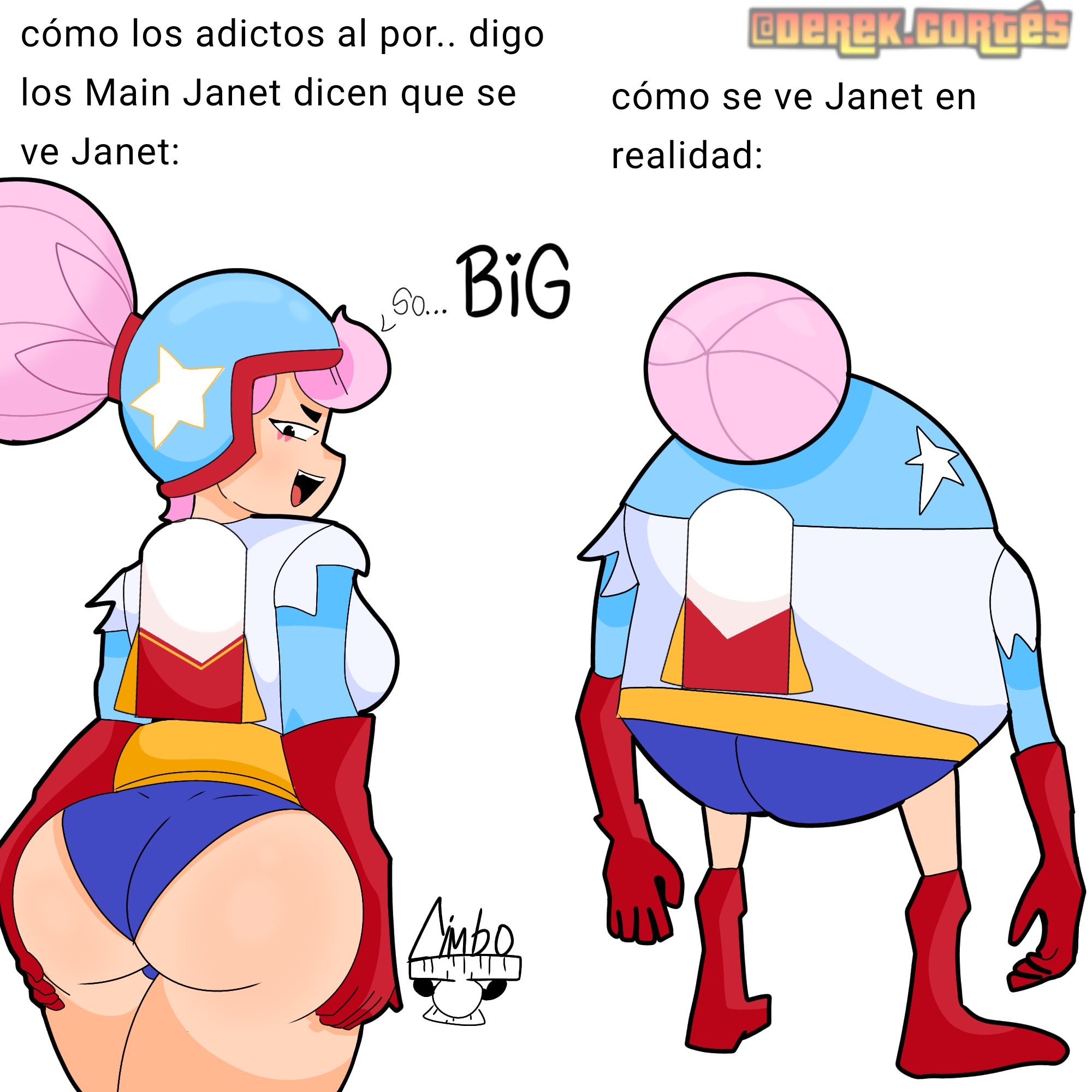 ass, ass focus, ass up, big ass, brawl stars, canon vs fanon, chimbo tieso, curimomo, curipapus genericos, female, flat ass, janet (brawl stars), meme, sexy, small ass, spanish text, text, xd