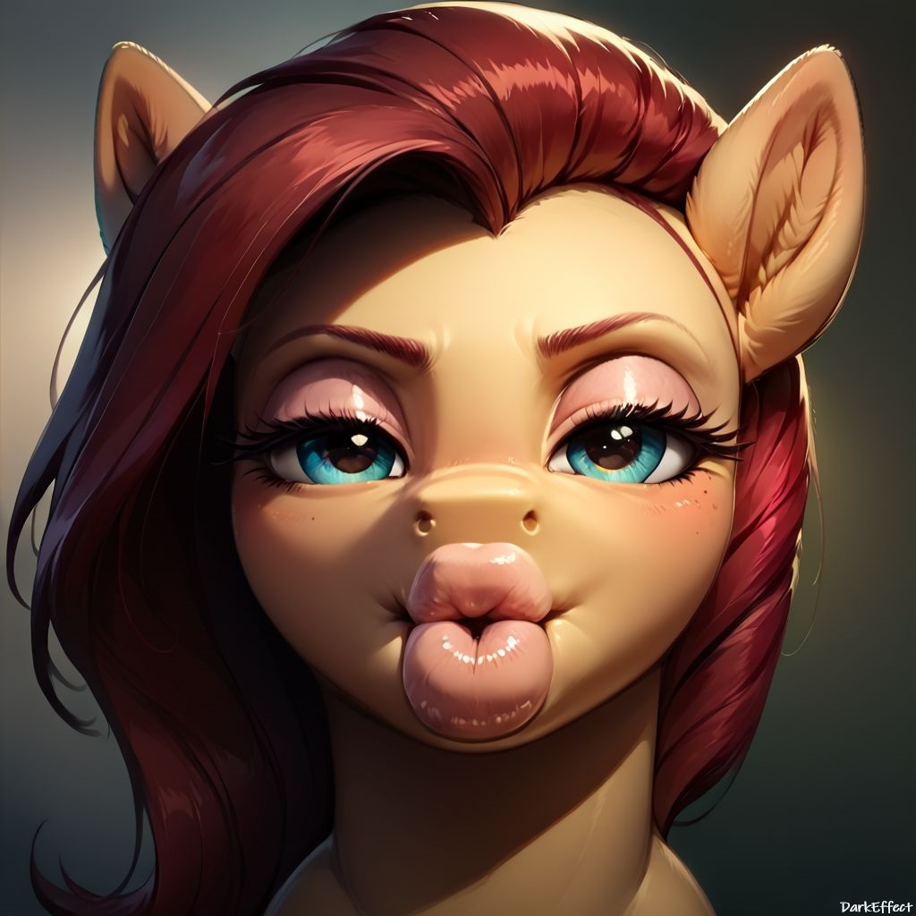 1girls ai_generated beauty_mark bimbo blush darkeffect equine eye_shadow fan_character freckles freckles_on_face friendship_is_magic furry furry_female furry_only horse lips makeup multicolored_eyes my_little_pony oc original_character plump_lips pointy_ears pony red_hair simple_background solo solo_female solo_focus