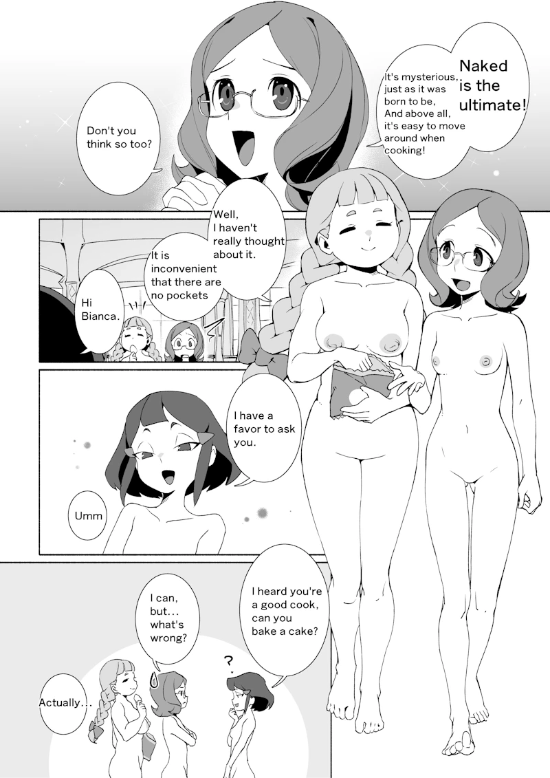 3girls arikindows10 avery_(little_witch_academia) barefoot bianca_(little_witch_academia) breasts jasminka_antonenko little_witch_academia monochrome nude tagme