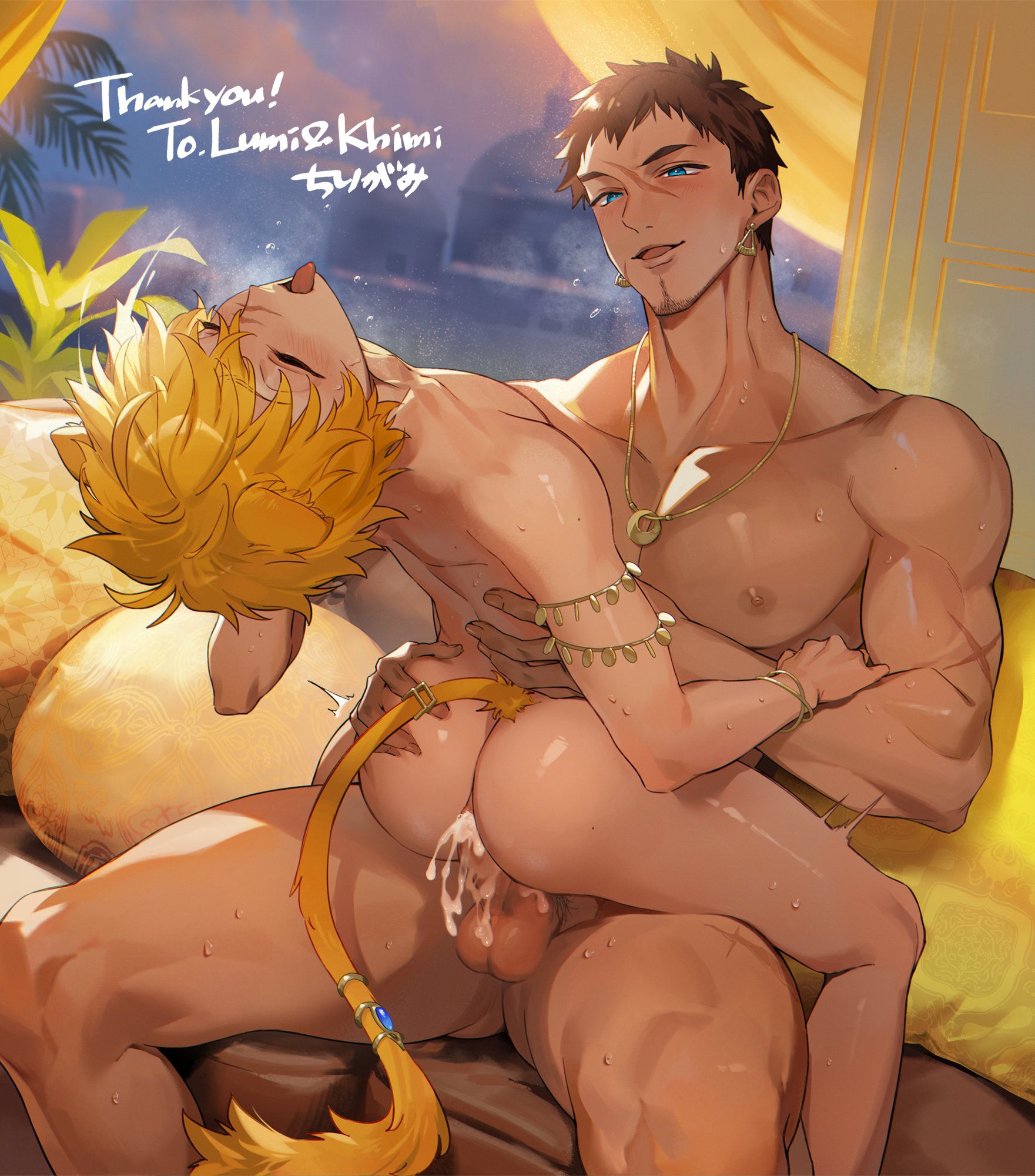 2boys, abs, anal, anal sex, ass, big dom small sub, big penis, bubble ass, bubble butt, couple, cowgirl position, cum, cum from ass, cum in ass, cum inside, dilf, earrings, erect penis, erection, female, femboy, gay, gay anal, gay domination, gay sex, huge cock, khimi (meteorkittens), large penis, lumi (meteorkittens), male, male only, male/male, meteorkittens, muscular, muscular male, open mouth, pecs, penis, pleasure face, riding, riding penis, size difference, sweat, sweating, sweaty, sweaty body, tongue, tongue out, trgm, yaoi