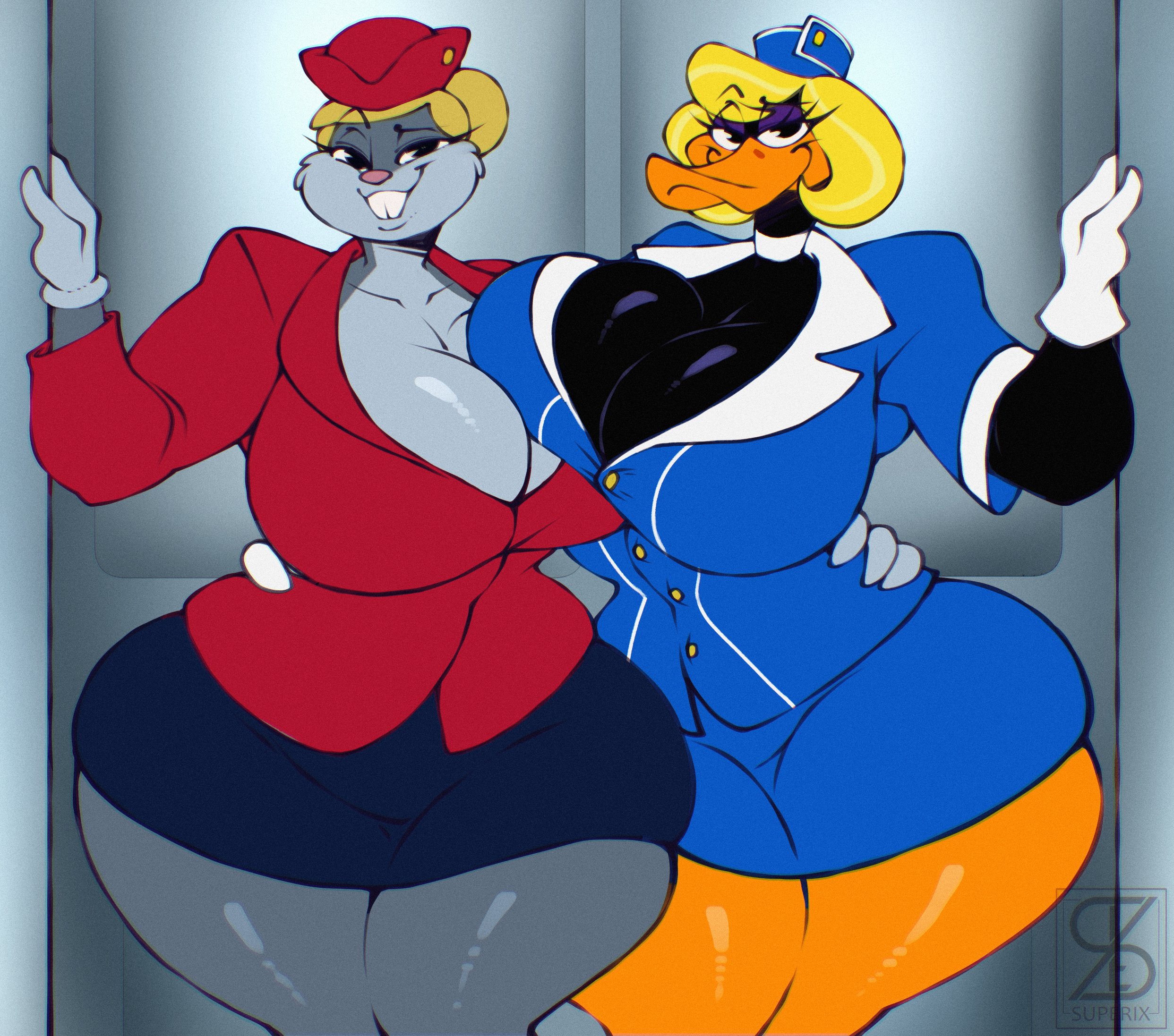 anthro, breasts, bugs bunny, daffy duck, female, female only, furry, hyper breasts, hyper thighs, looney tunes, rule 63, superix, tagme, twitter link, warner brothers