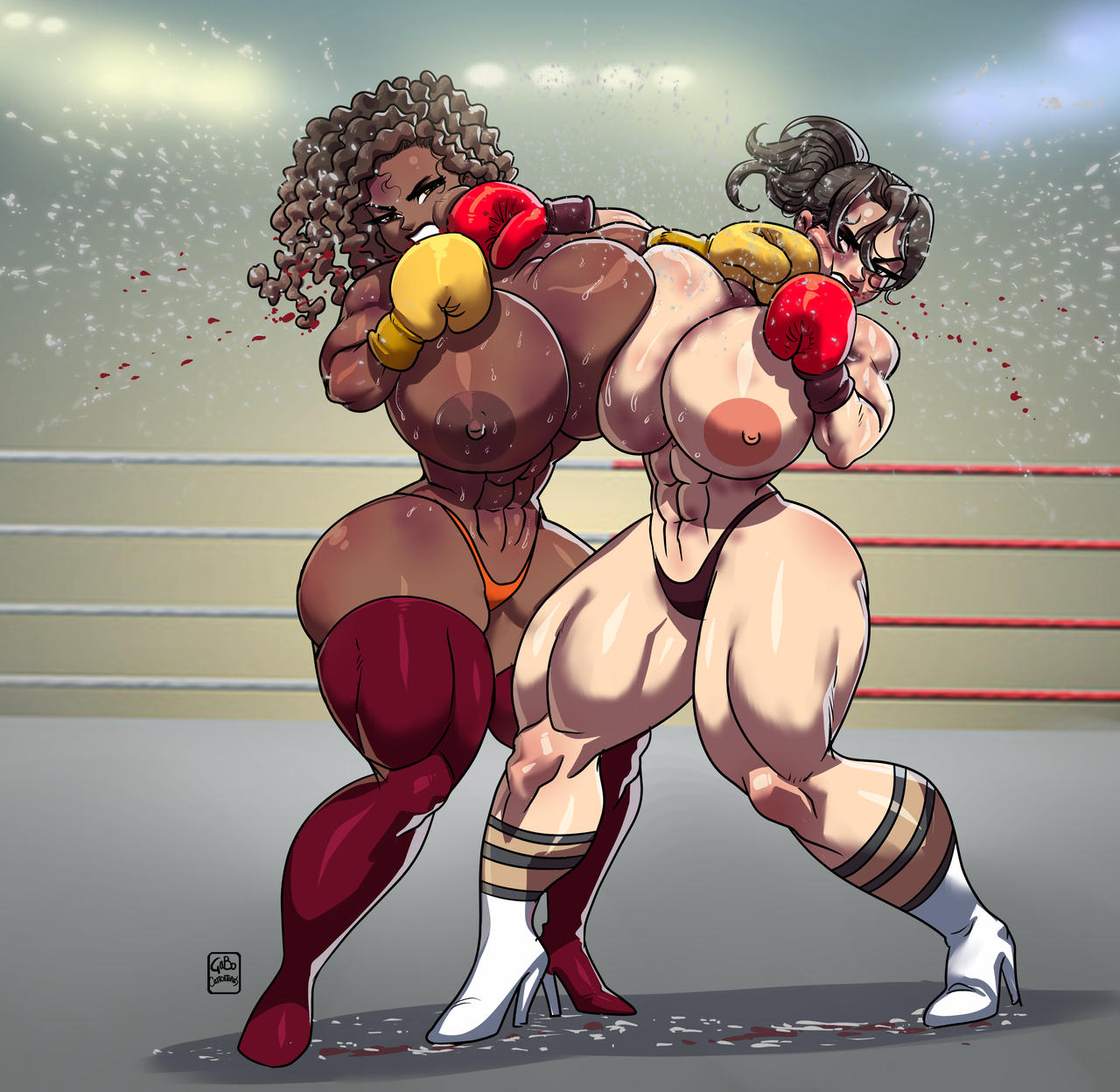 2girls ass big_ass big_breasts boxing boxing_gloves boxing_ring breasts brown-skinned_female brown_body brown_skin bust busty chest curvaceous curvy curvy_figure dark-skinned_female dark_skin duo female female_focus fight fighting_ring gabocaricaturas gloves hips hourglass_figure huge_ass huge_breasts human large_ass large_breasts legs light-skinned_female light_skin mature mature_female multiple_girls original original_character original_characters red_boxing_gloves red_gloves slim_waist thick thick_hips thick_legs thick_thighs thighs topless topless_boxing voluptuous waist wide_hips yellow_boxing_gloves yellow_gloves