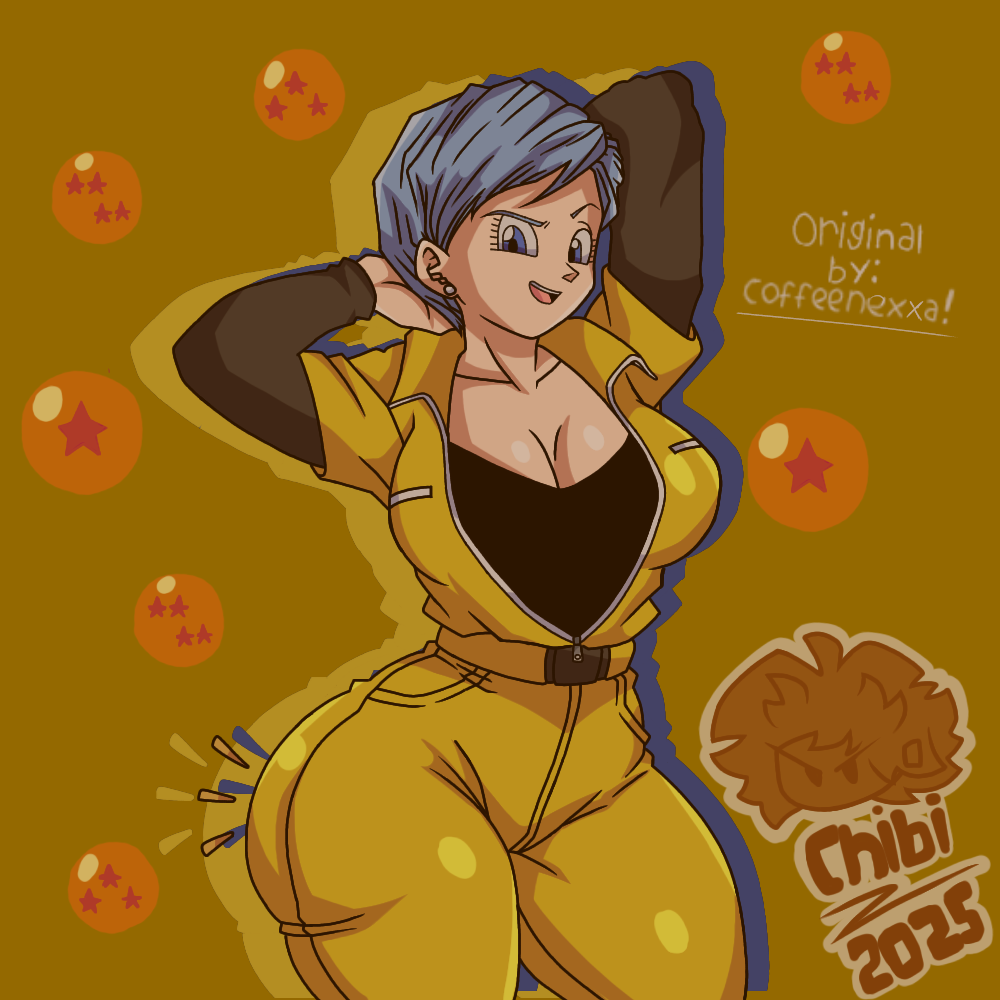 belt big_ass big_breasts black_shirt bulma_briefs bulma_briefs_(dragon_ball_super_superhero) chibi_draws coffeenexxa dragon_ball dragon_ball_(series) dragon_ball_super dragon_ball_super_super_hero dragon_ball_z female female_only jumpsuit long_sleeves nexxa pants short_sleeves underwear unzipped_jumpsuit