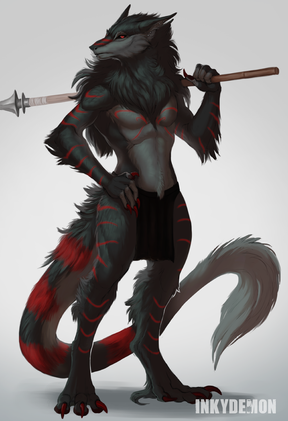 furry inkydemon male male_only solo spear standing tail weapon werewolf