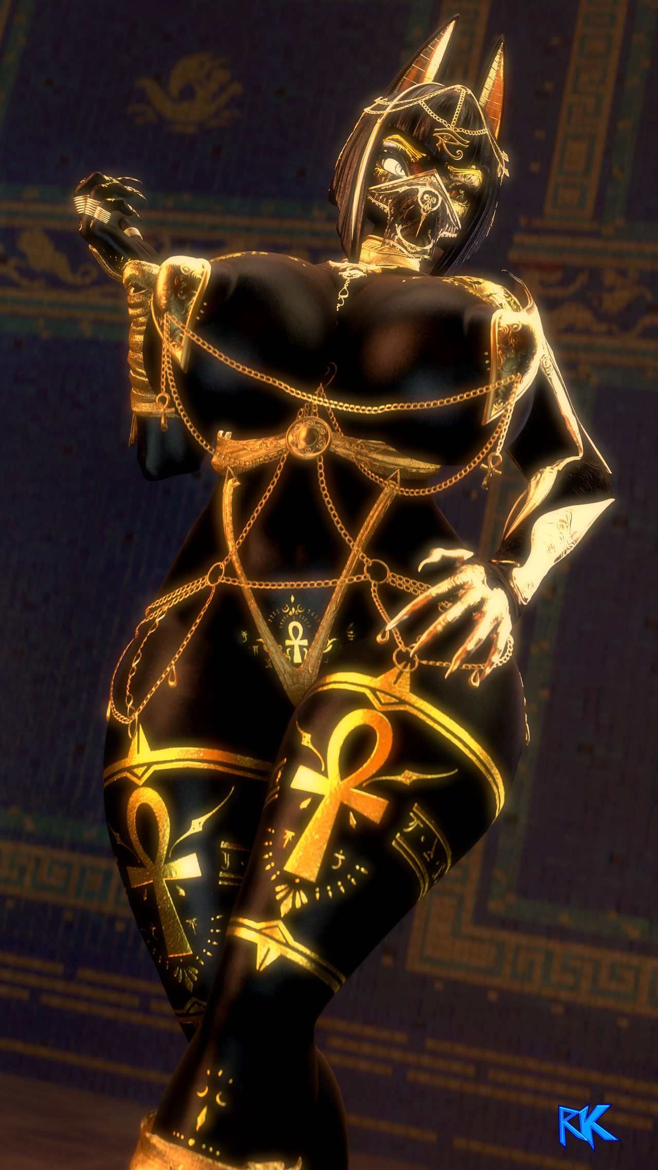 1girls, 2025, 3d, ankh, anthro, anubian jackal, anubis, anubis (bom39), big breasts, black body, black hair, black skin, breasts, canid, canine, claws, deity, egyptian, egyptian mythology, female, female only, gold eyes, gold jewelry, jackal, large breasts, roninkojin, solo, solo female, tattoo, tattoos, thick thighs, thigh tattoo, wide hips