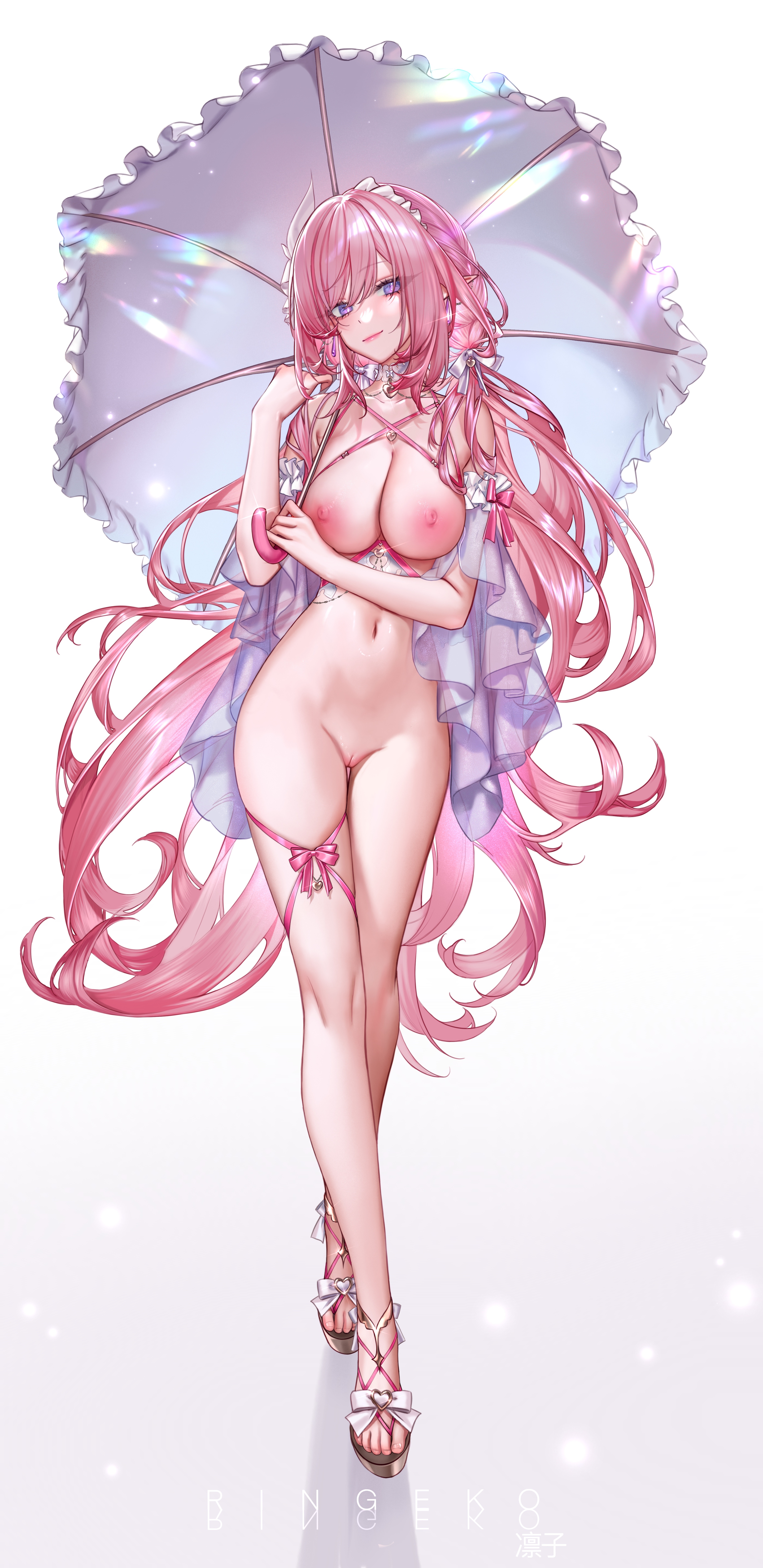 blue eyes, breasts, elysia (honkai impact), female, honkai (series), honkai impact 3rd, nipples, nude, pink hair, pussy, ringeko chan